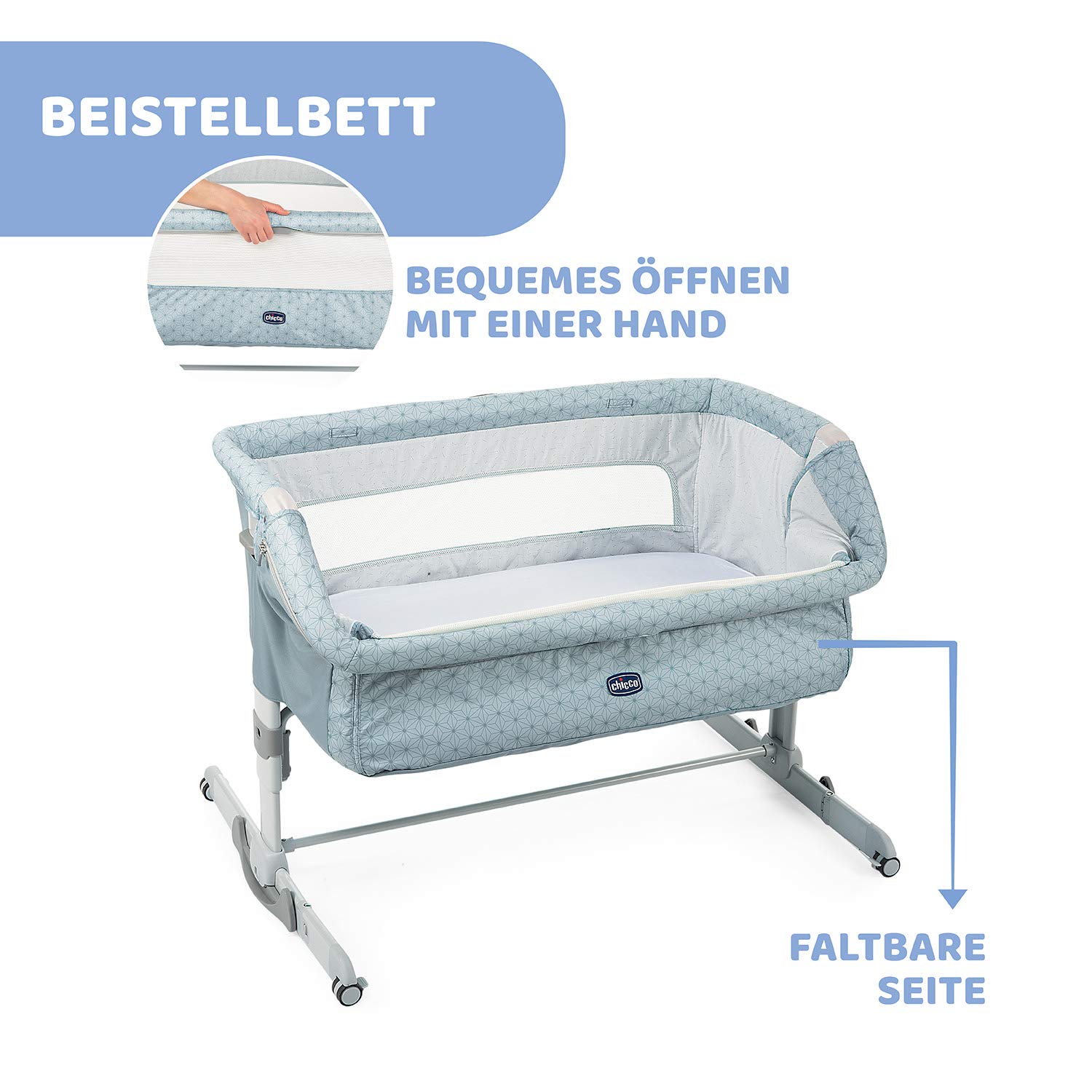 Detalle 2 de Chicco Next2Me Dream Beistellbett fürs Baby – klappbar, höhenverstellbar mit Matratze und Reisetasche