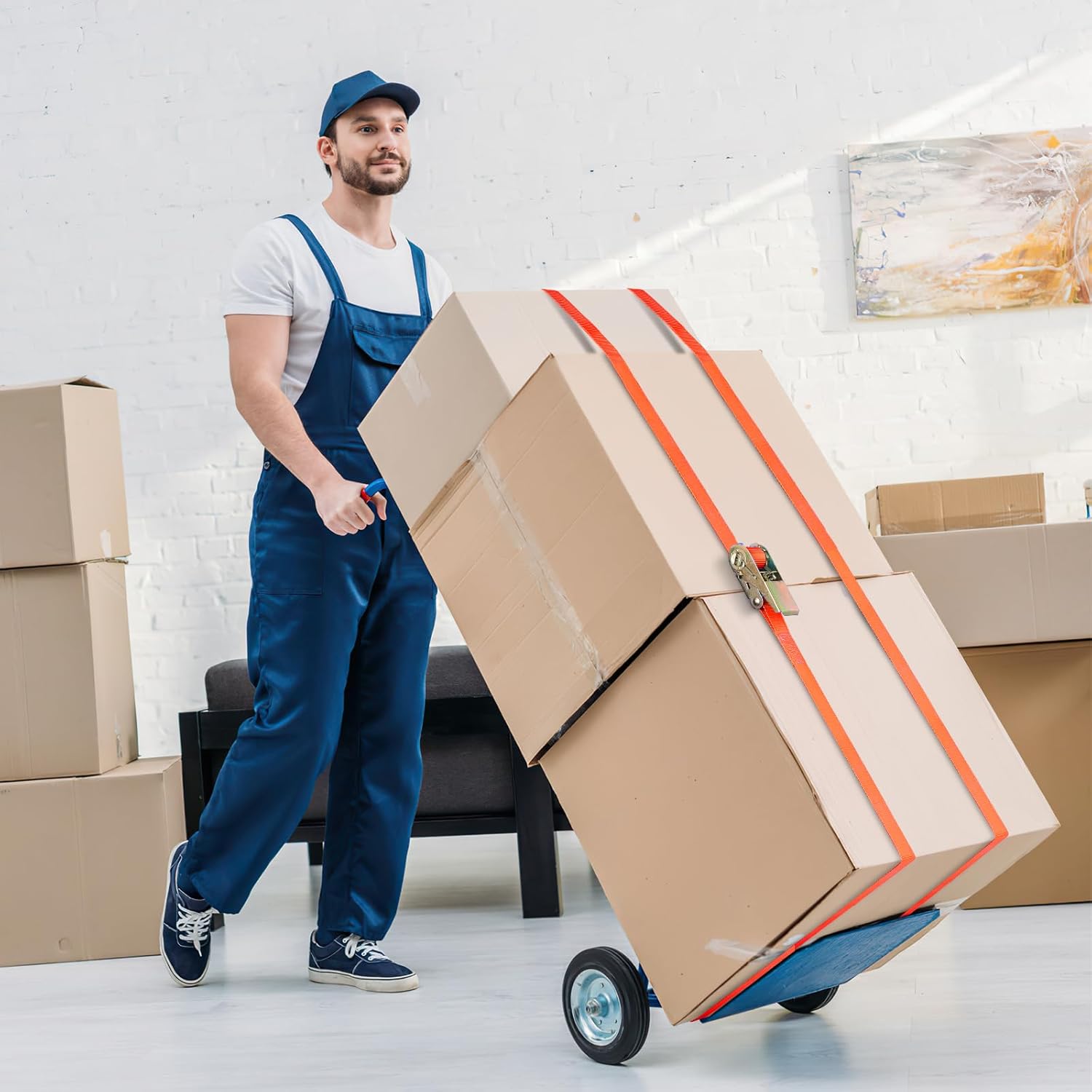 Thumbnail 6 de Lot de 10 sangles à cliquet en polyester 800 kg (6 m x 25 mm) orange, tendeur compatible CE