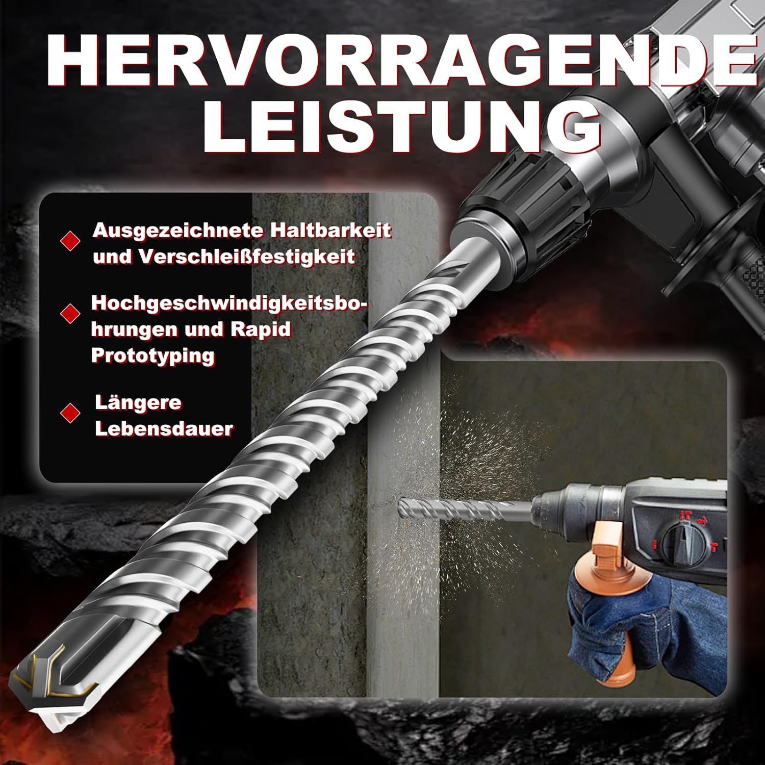 Thumbnail 6 de METOTY SDS-Plus Bohrer 35 mm × 350 mm mit 4 Hartmetallschneiden – Stein-, Beton- und Mauerwerksbohrer