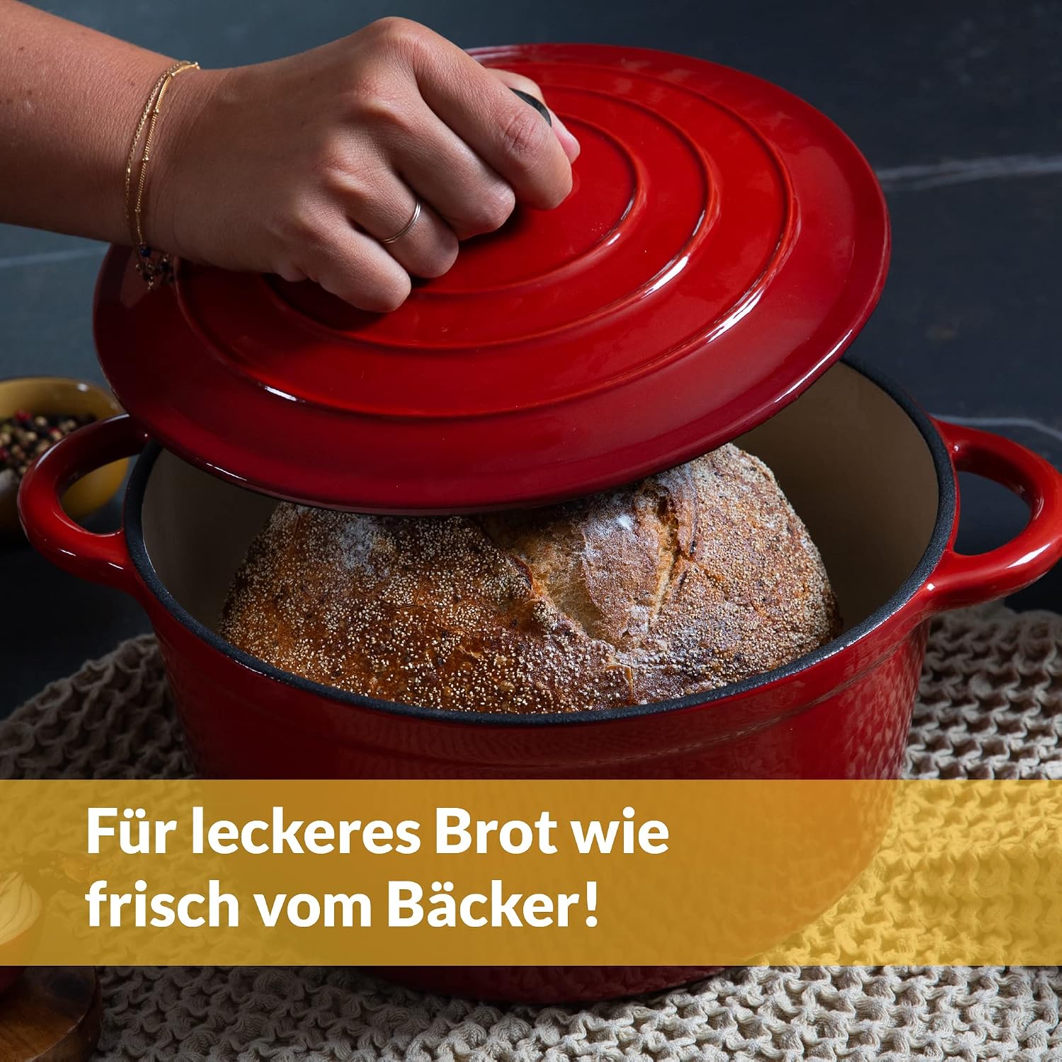 Thumbnail 1 de Chefarone Gusseisen Topf 24 cm (3,5 L) – emaillierter Schmortopf mit Deckel für Brotbacken, Schmoren & Braten