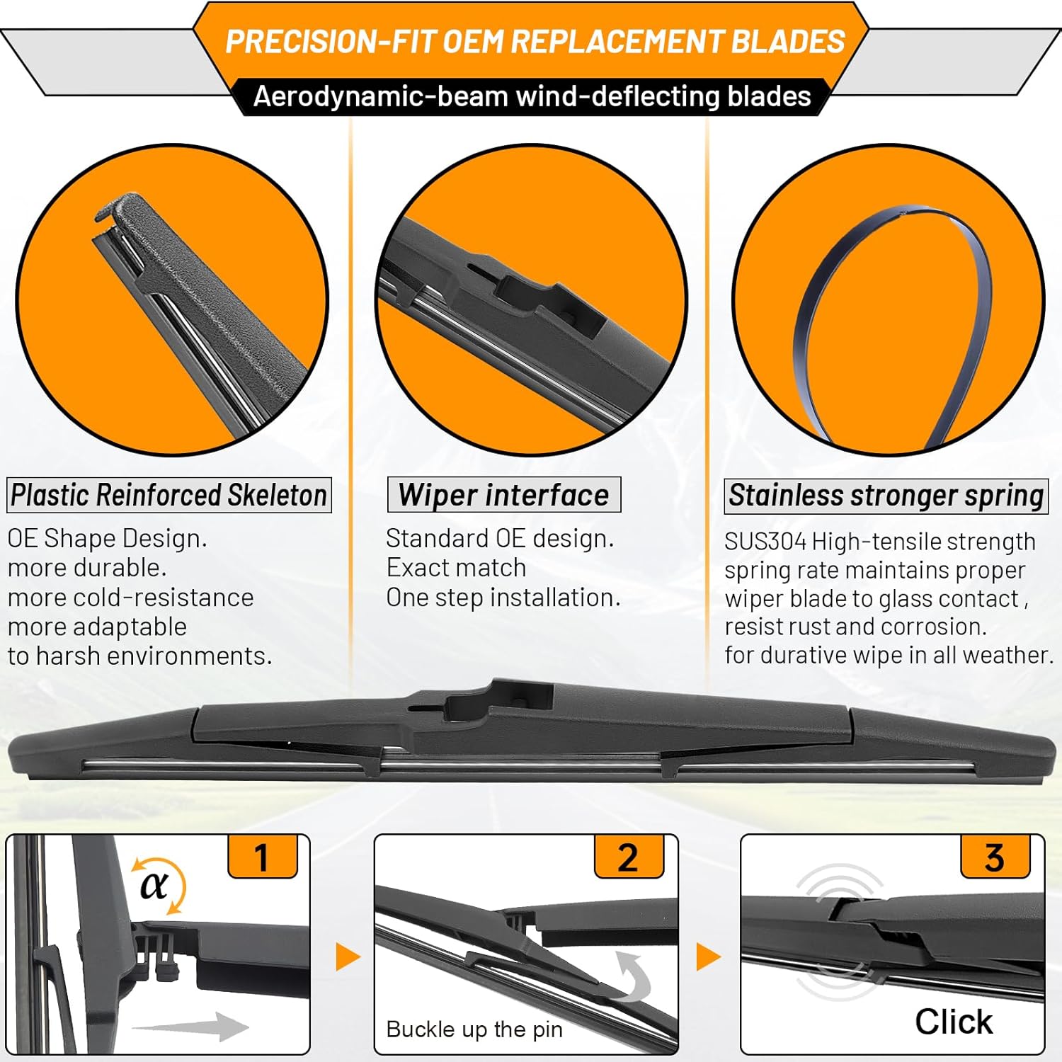 Detalle de AUTOBOO 26"+16" Windshield Wipers with 11" Rear Blade for Chevy Trax (2024-2025) – Pack of 3