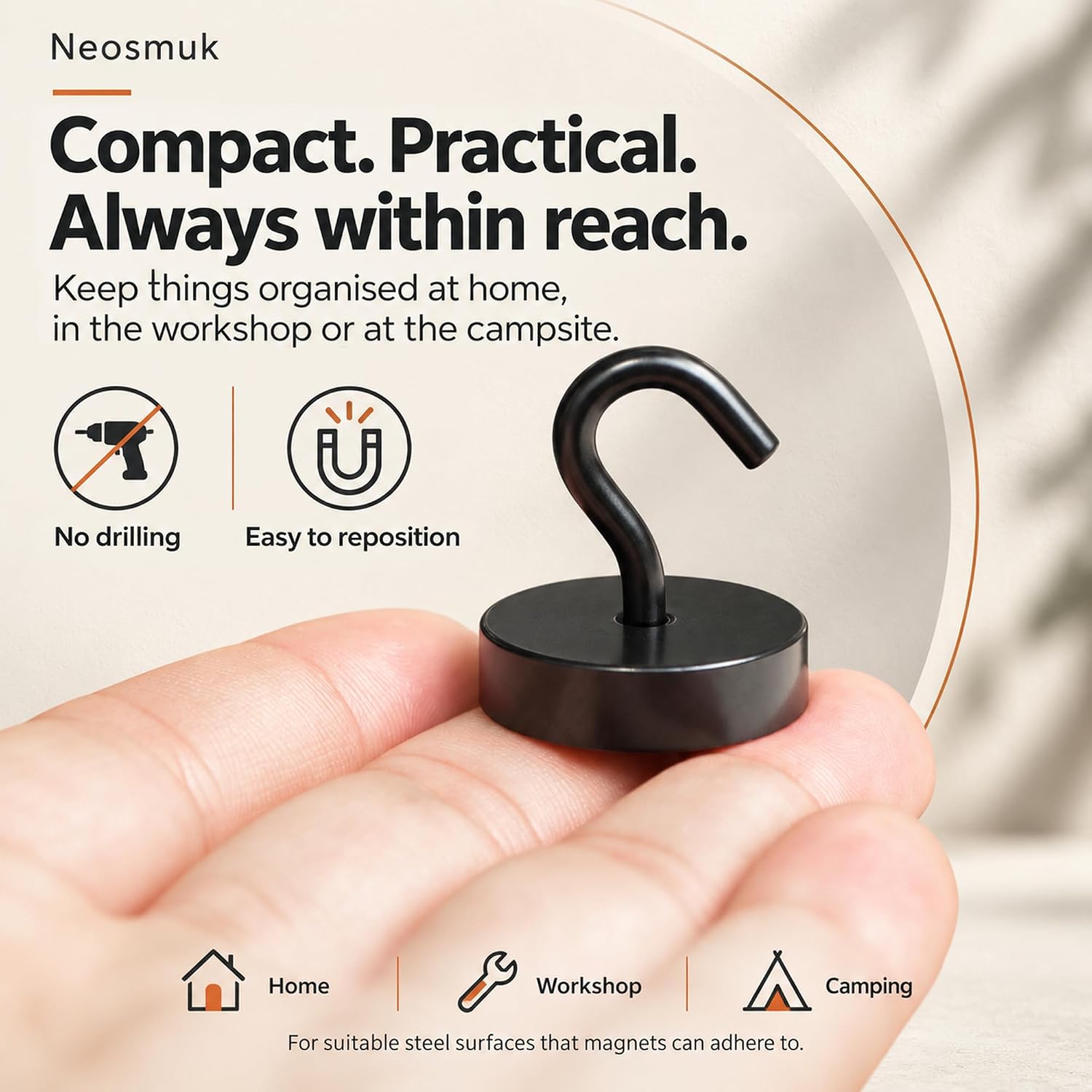 Detalle de Neosmuk NPM26X10US20240304black Magnetic Hooks, Black Steel, 10-Pack