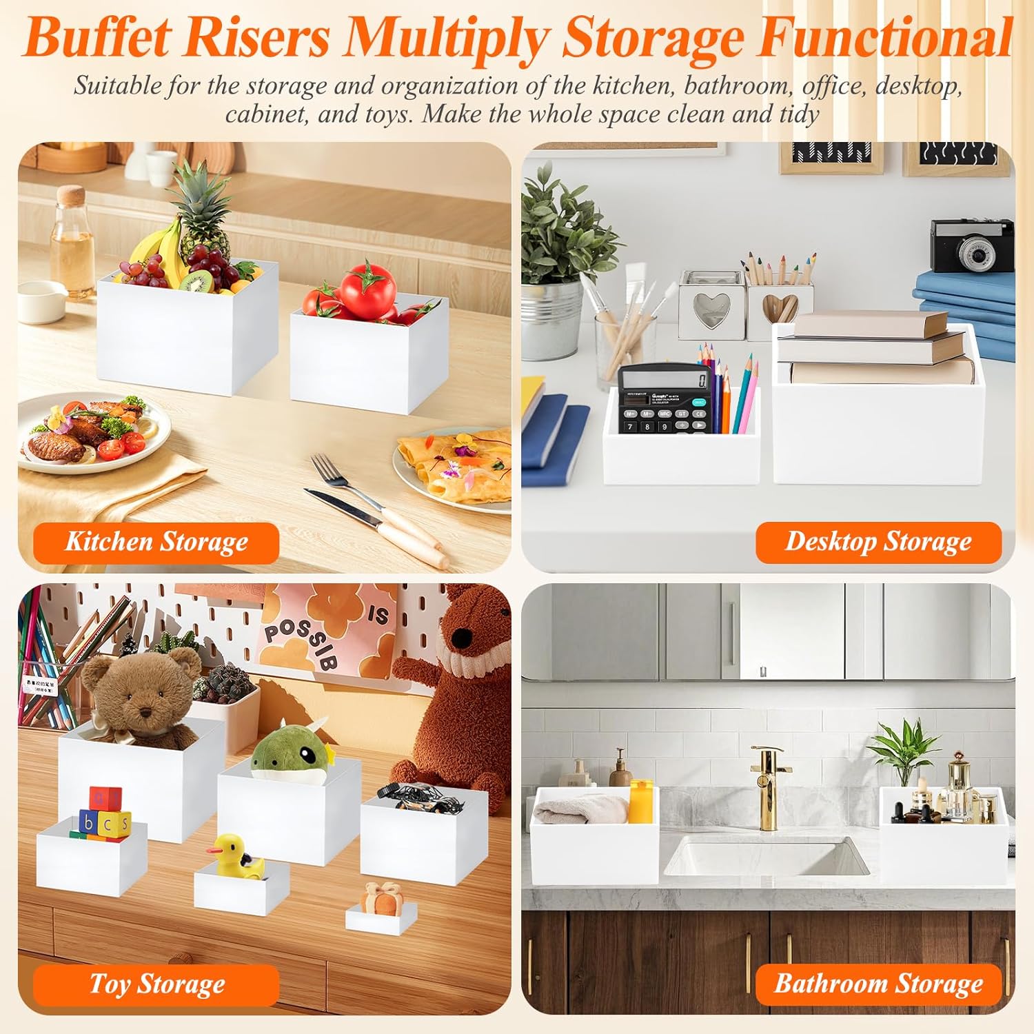 Thumbnail 4 de 10 Pcs White Acrylic Buffet Risers with Mini Sign & Marker — 2-in-1 Nesting Display Stands for Buffet, Desserts, Jewelry and Collectibles