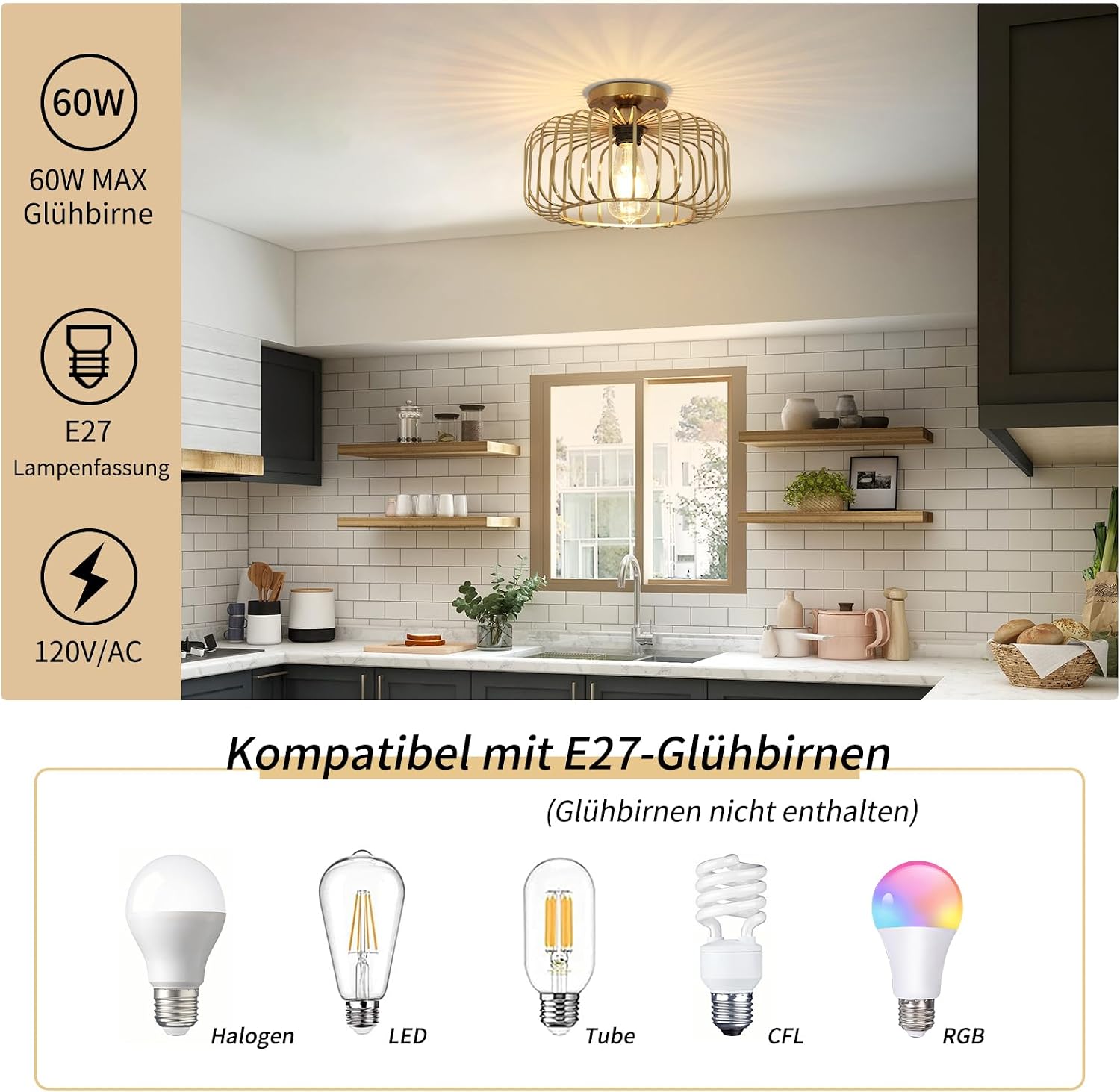 Thumbnail 5 de FRIDEKO HOME Deckenlampe Schwarz (E27) – runder Metall-Lampenschirm im Industrial-Look