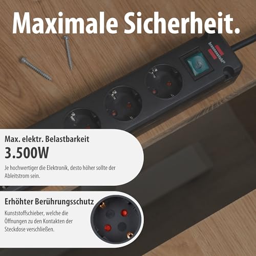 Detalle de Brennenstuhl Bremounta 6-Fach-Steckdosenleiste mit Schalter – sichere Wandmontage