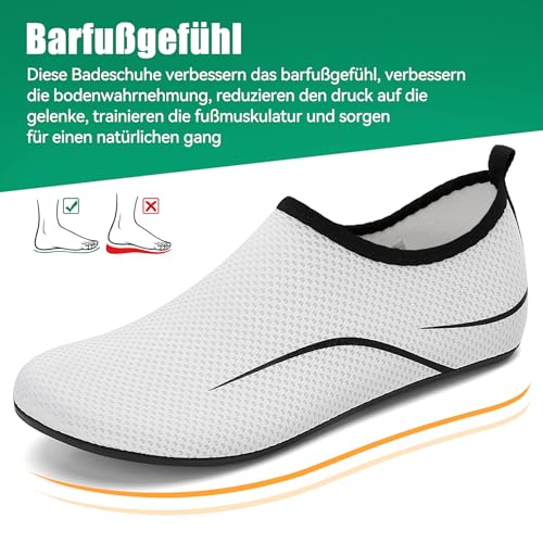 Detalle de RUOMU Badeschuhe Damen Herren – Schnelltrocknende Aqua Schuhe in Weiß, EU 39