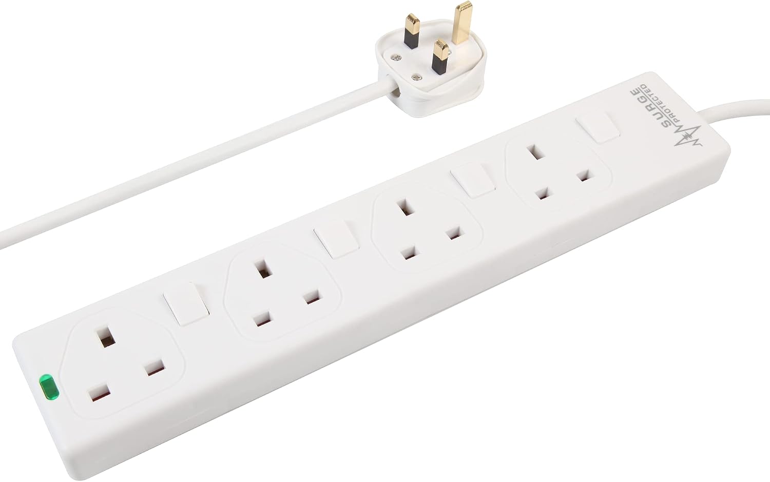 Detalle de PRO ELEC PELB1921 4 Way Individually Switched Surge Protected Extension Lead White, 5m