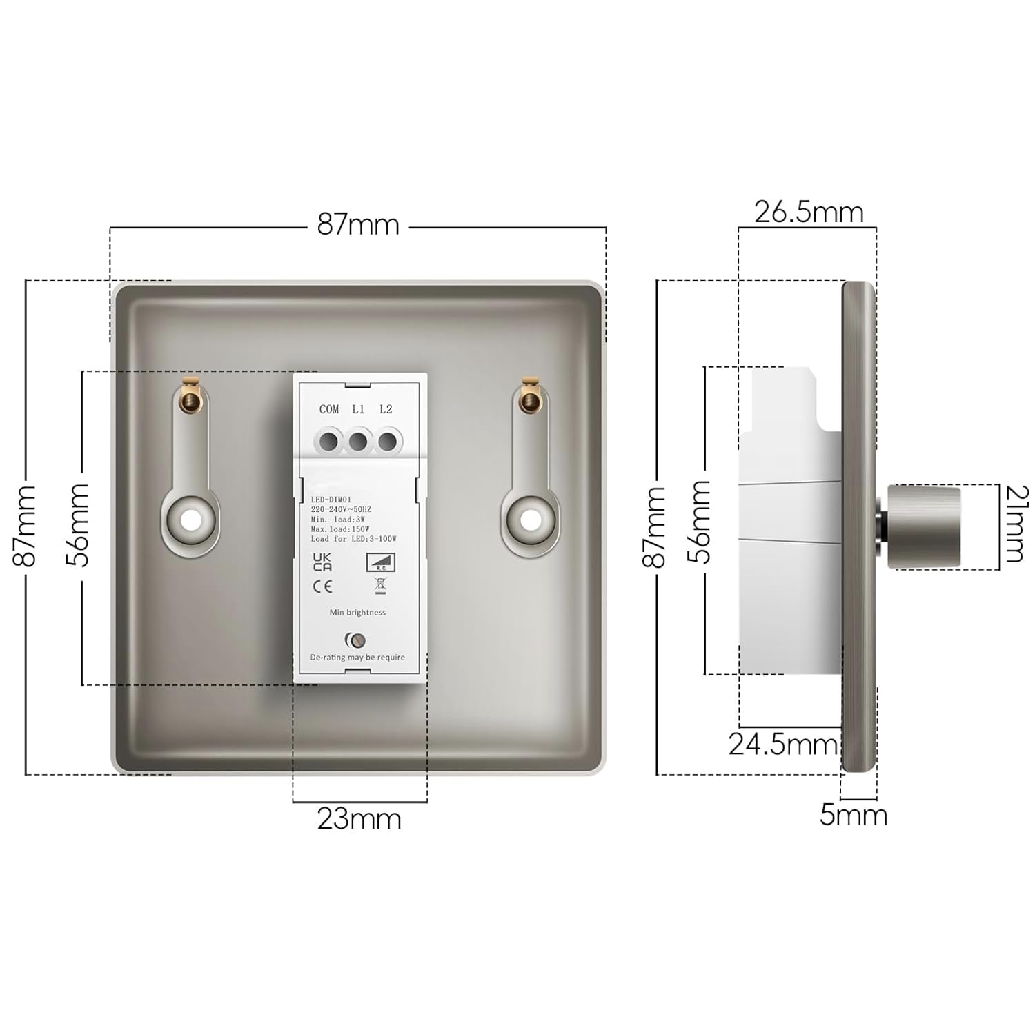 Detalle de Nottac Dimmer Light Switch with Trailing Edge Technology | 1 Gang 2 Way (Brushed Steel)