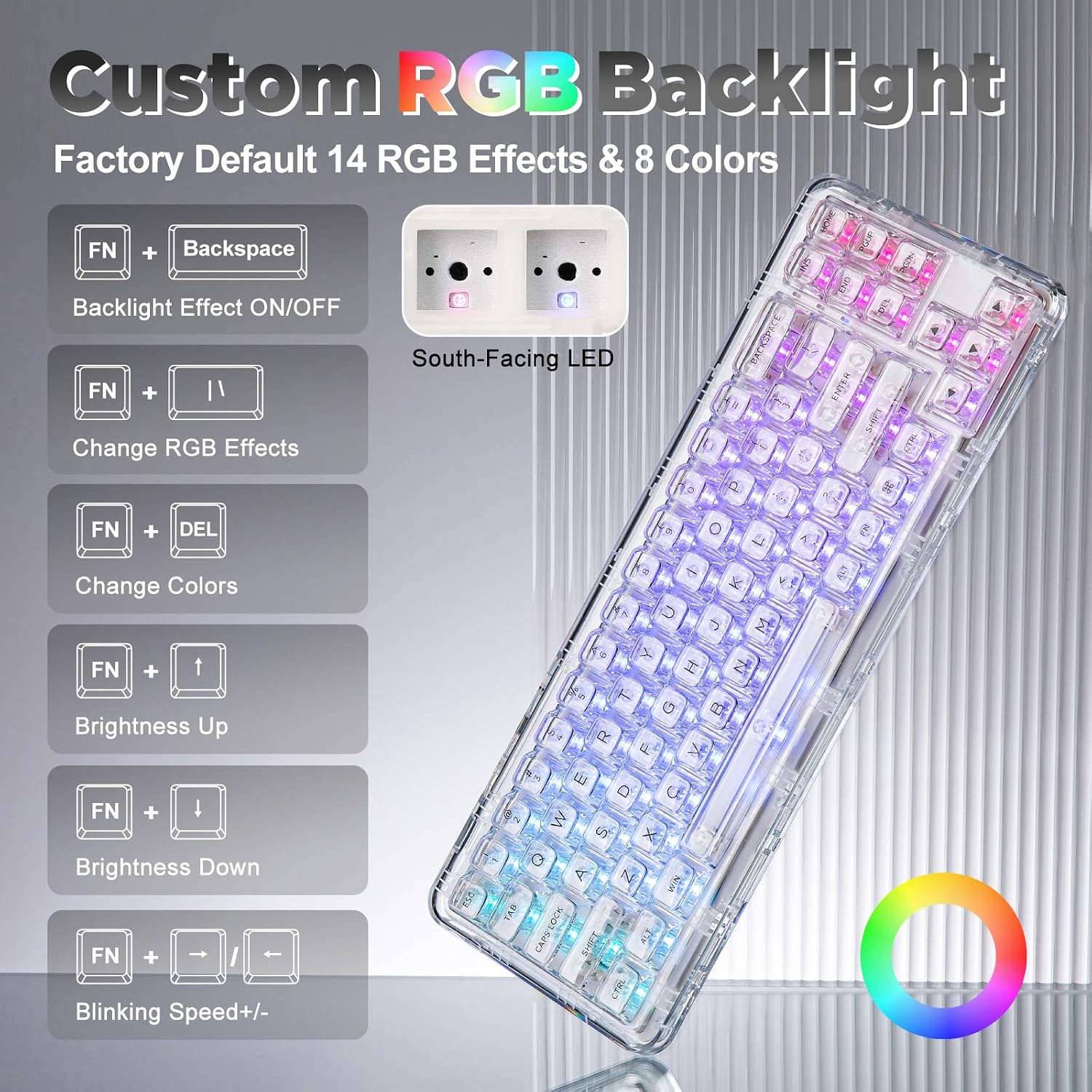 Detalle de YUNZII X71 Transparent Mechanical Keyboard with Clear Keycaps
