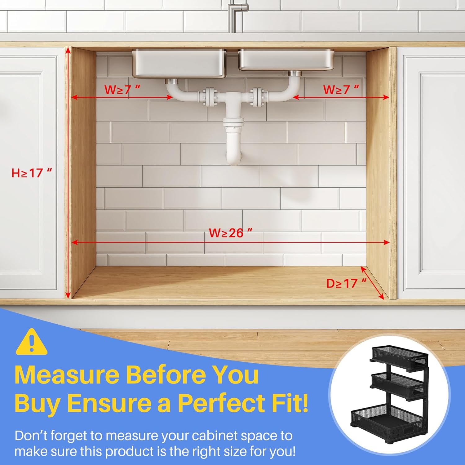 Thumbnail 1 de HERJOY 2-Pack 3-Tier Under Sink Organizer with Pull-Out Slides and 55 lb Capacity