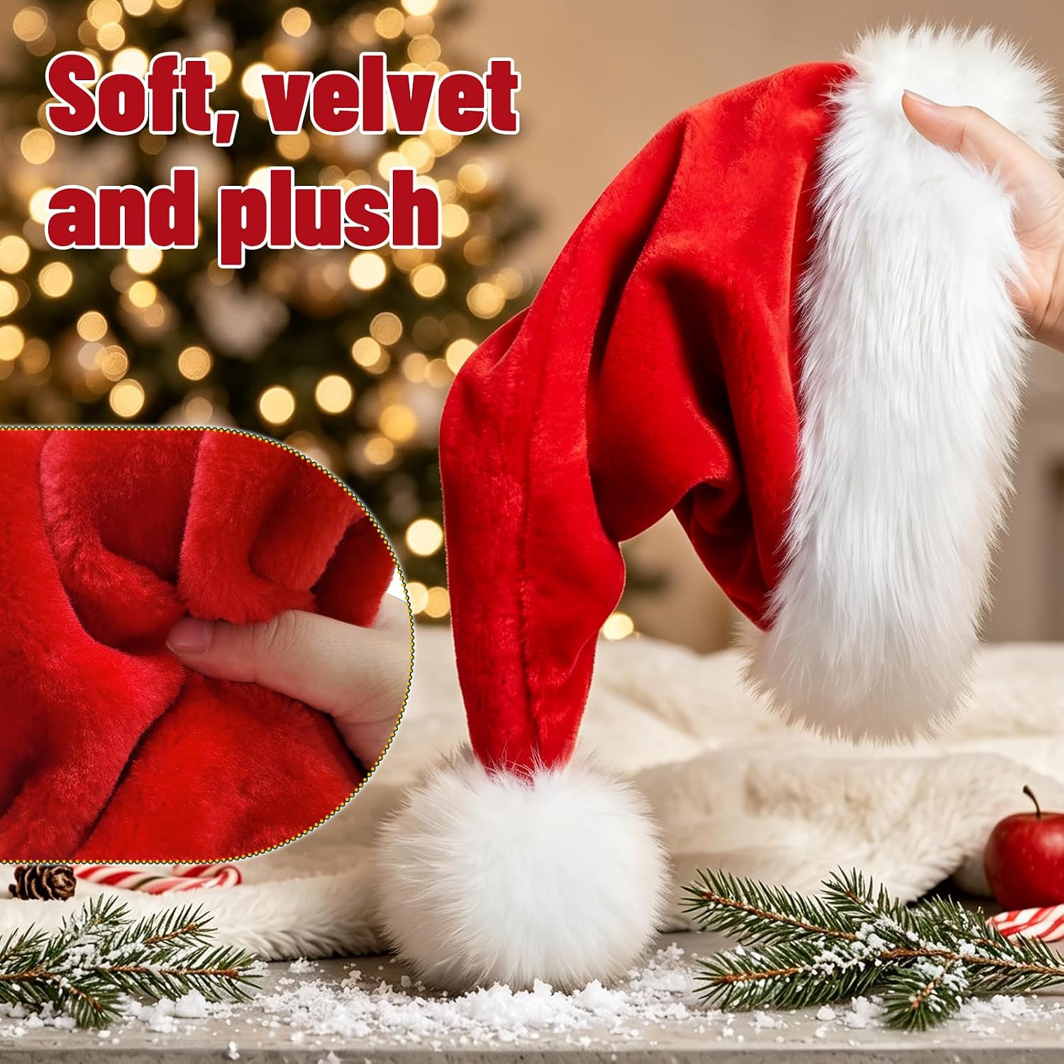 Detalle de Iioscre K-hat1 Santa Hat, Thick Lined Velvet with Fluffy Faux-Fur Brim
