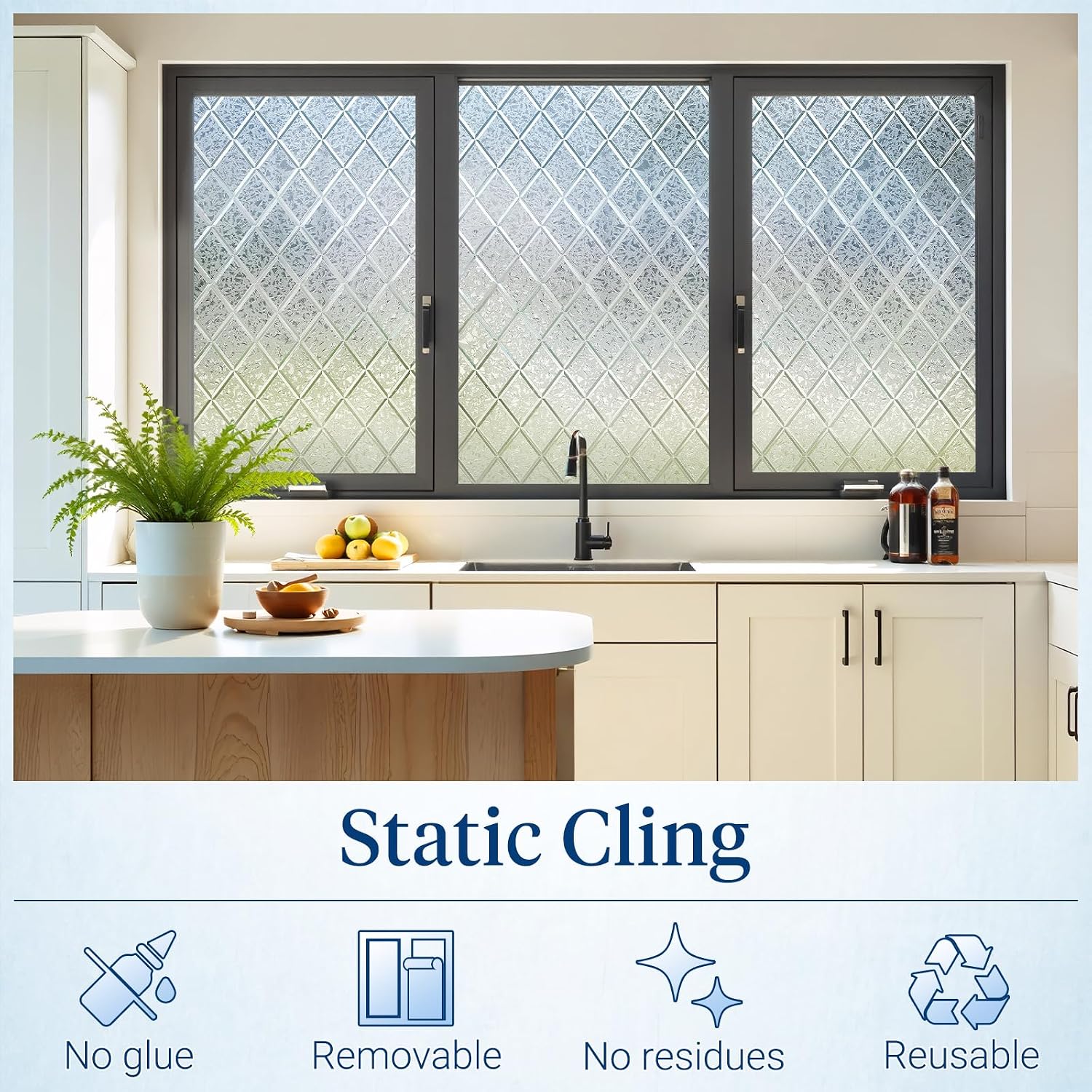 Detalle de Haton YRS-A020 Window Privacy Film, Decorative Lattice Vinyl, Static Cling, 17.5" x 78.7