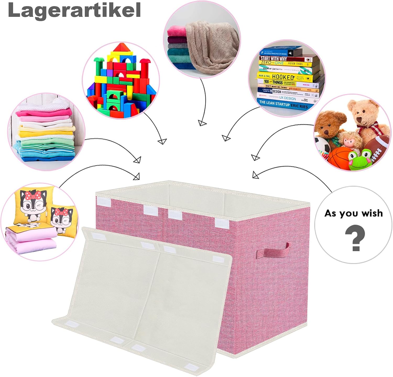 Detalle de VERONLY Spielzeugkiste Aufbewahrungsbox mit Deckel – Rosa, faltbar, 60x31x39 cm, ca. 73 L