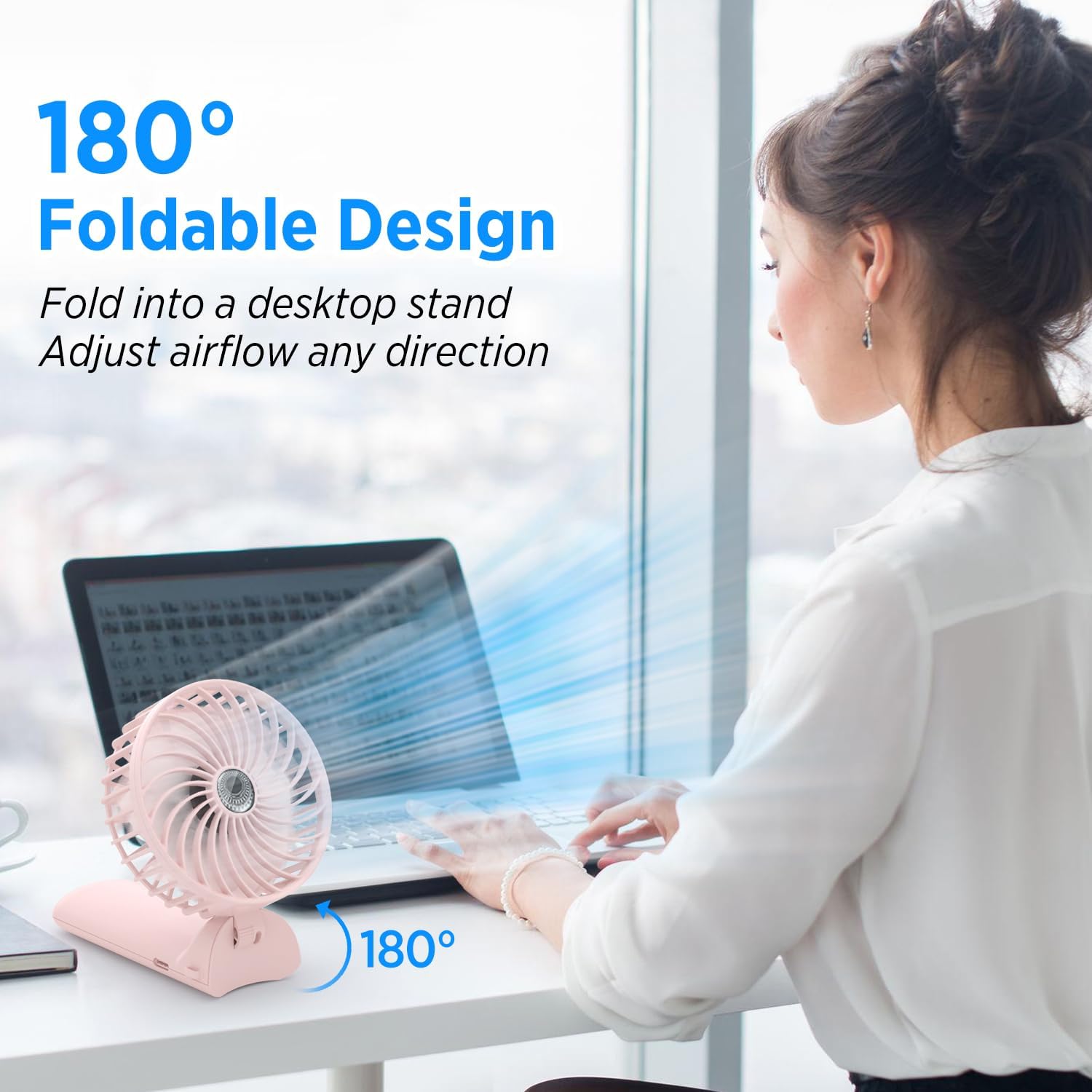Detalle de Lepwings Portable Mini Handheld Fan – 16-Hour USB Rechargeable Neck Fan (Pink)