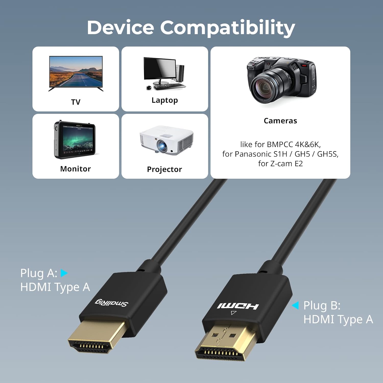 Thumbnail 2 de SmallRig Câble Ultra Fin HDMI 2.0 A vers A 100 cm – Flexible, 4K60, ARC, Ethernet