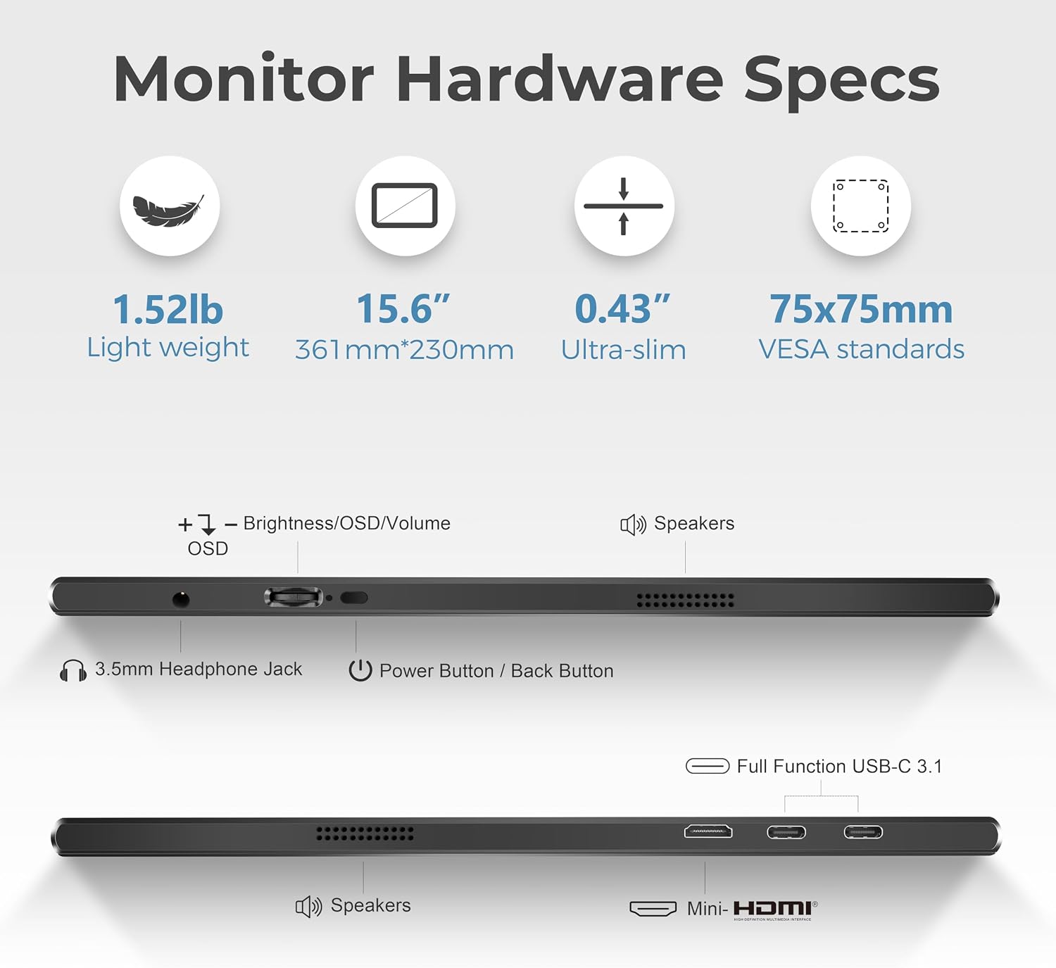 Detalle 2 de UFYQL Portable Monitor 15.6-inch FHD monitor