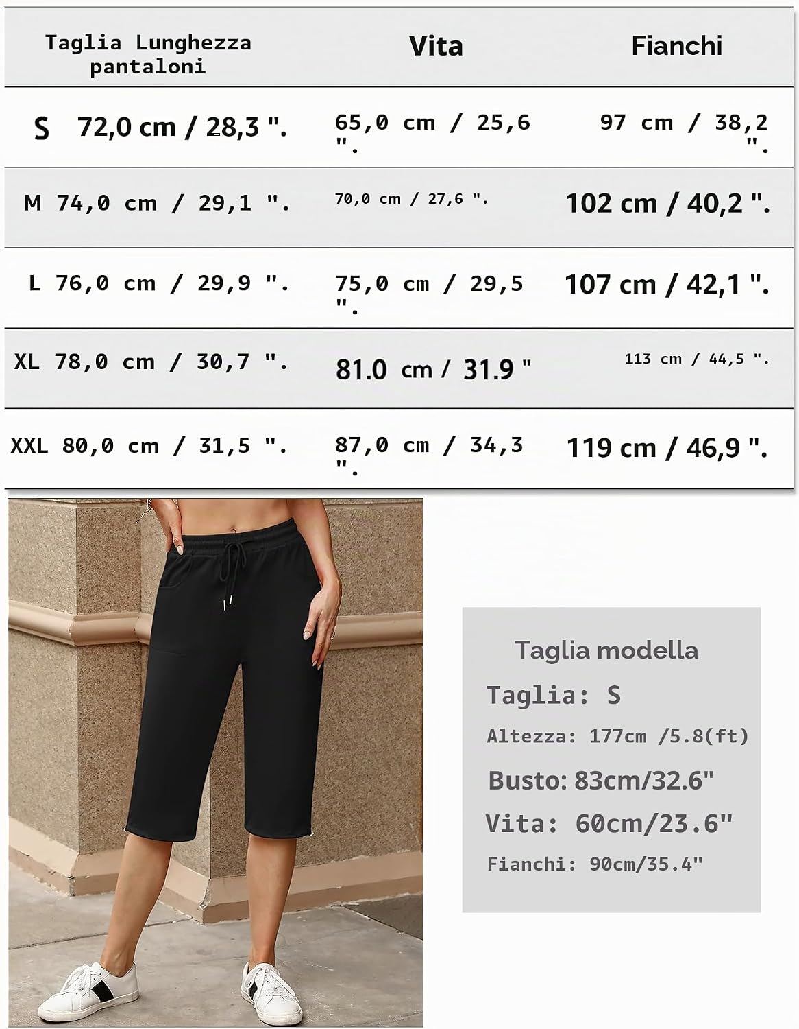Detalle de Totatuit Pantaloni Capri Donna Estivi 3/4 in Cotone Regolabili con Tasca – Comfort e Versatilità