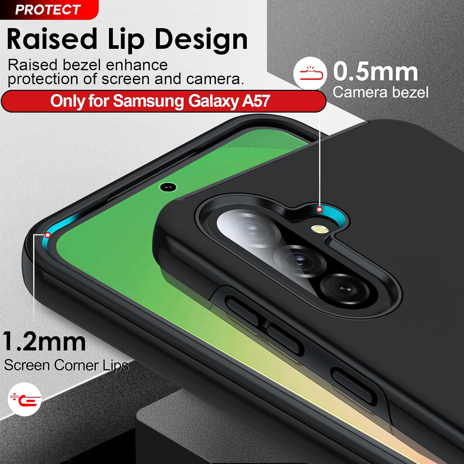 Thumbnail 2 de LeYi Samsung A57 5G Phone Case with 2 Tempered Glass Screen Protectors & Ring Stand – Black