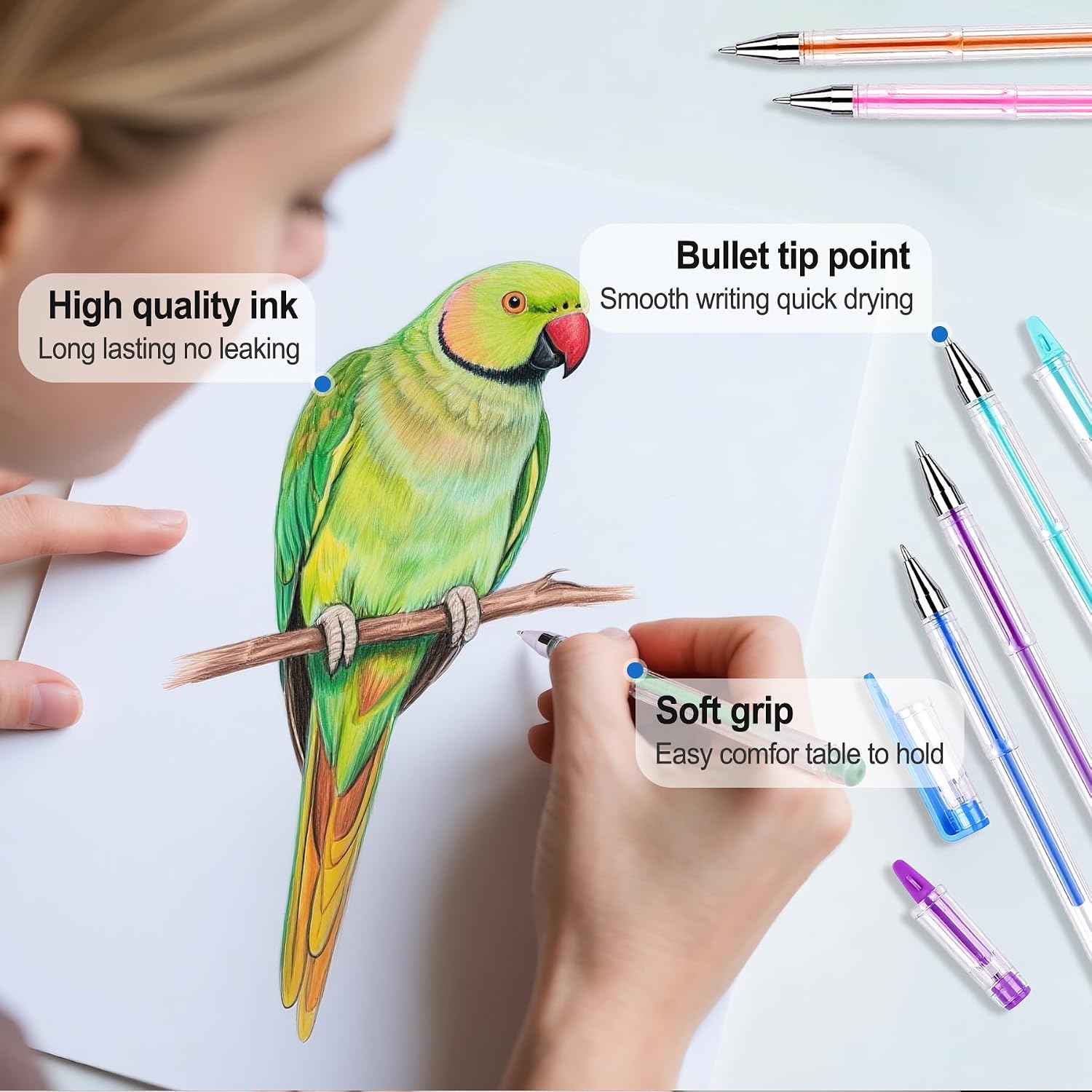 Thumbnail 6 de Set de 60 Stylos Gel avec 60 Recharges – Encre glitter, métalliques, pastel et classiques pour journal et bureau