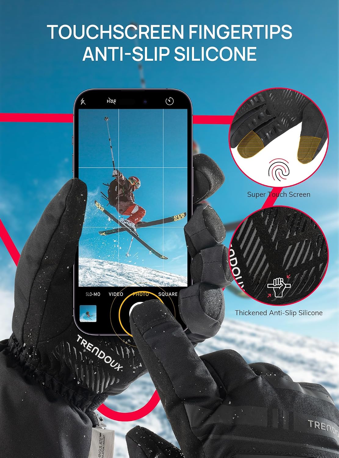 Detalle de TRENDOUX Waterproof Touchscreen Ski Gloves -40°F