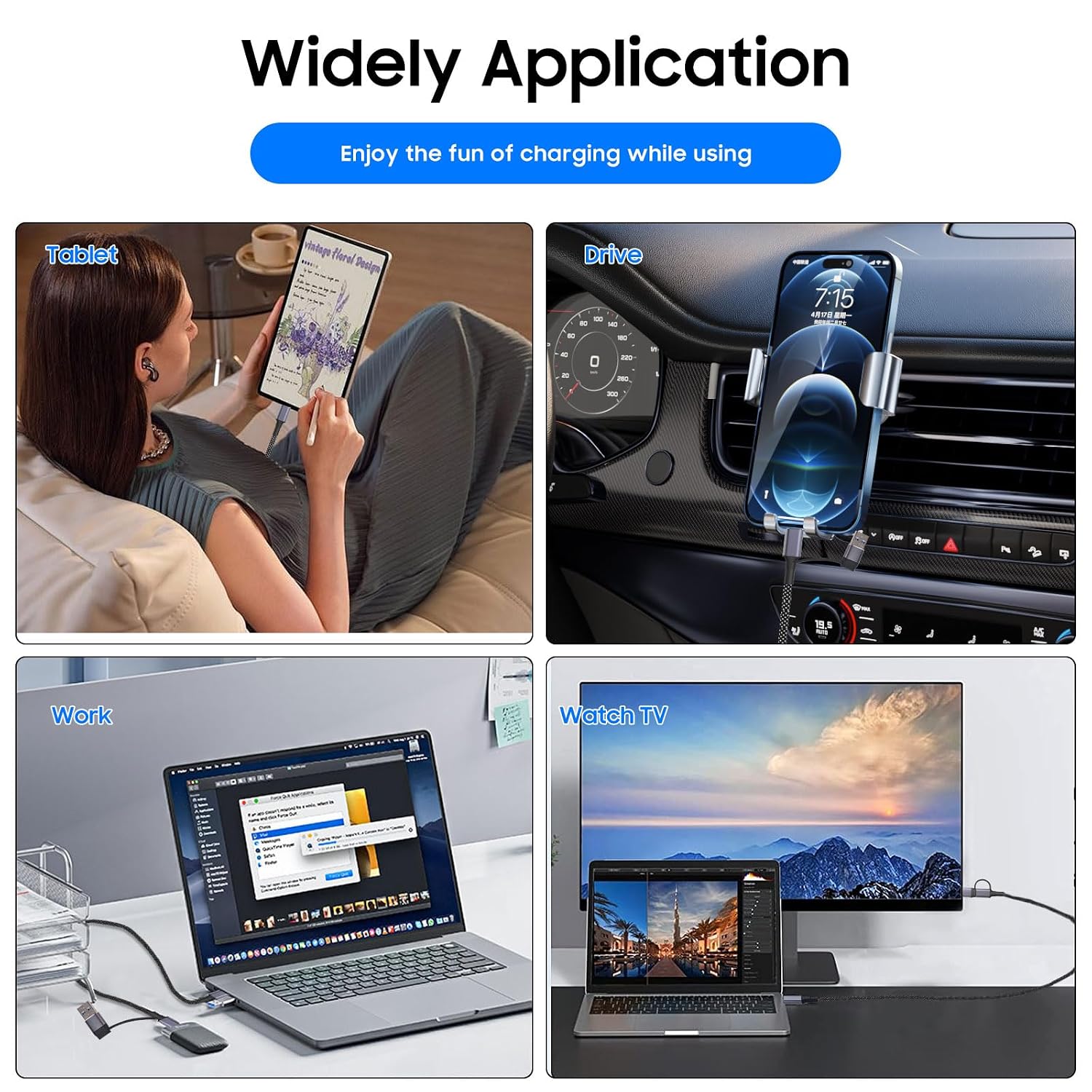 Thumbnail 6 de TPYoimay 2-in-1 USB A/C to USB-C Data Cable — 6.6ft, 240W Fast Charging, 10Gbps, 4K@60Hz