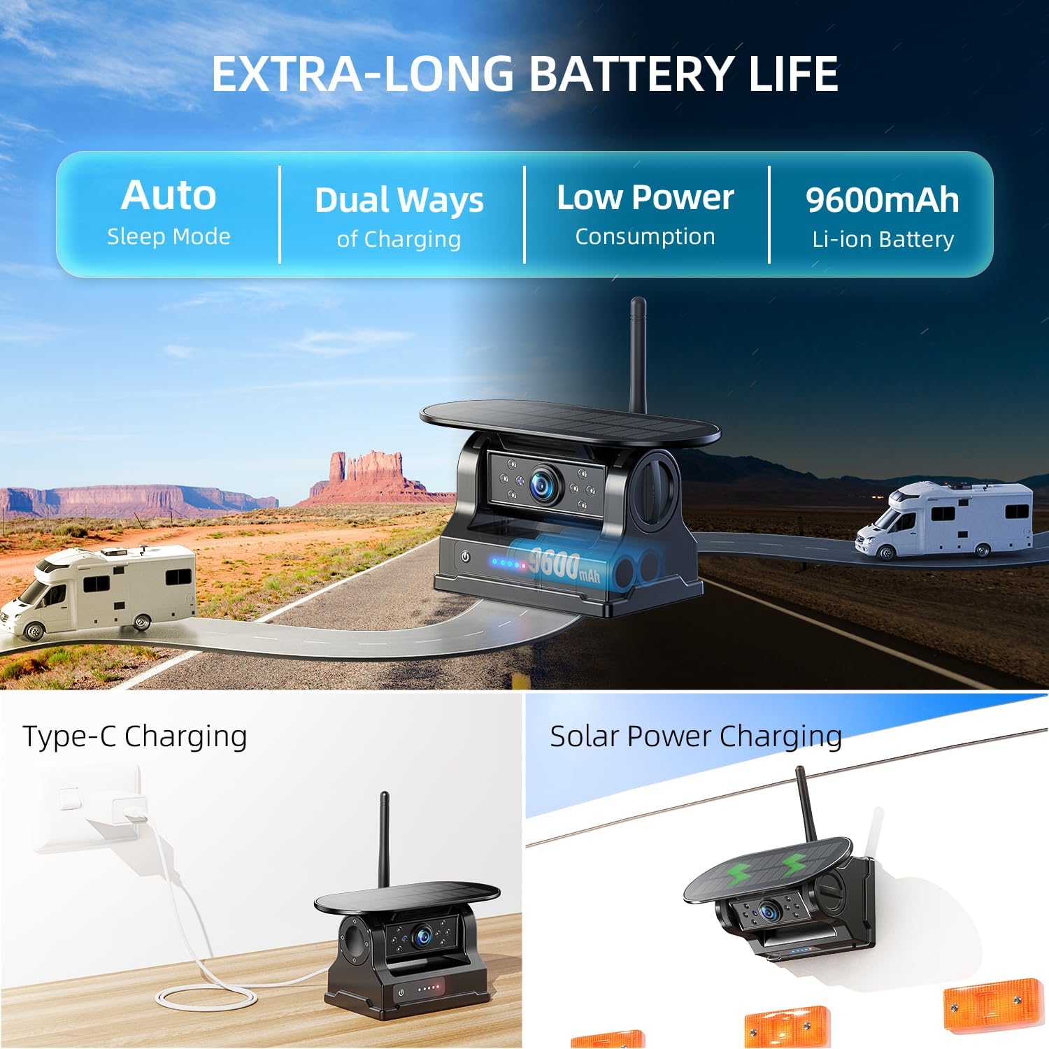 Thumbnail 6 de eRapta Dual Magnetic Solar Wireless Backup Cameras with 7” Touchscreen and DVR