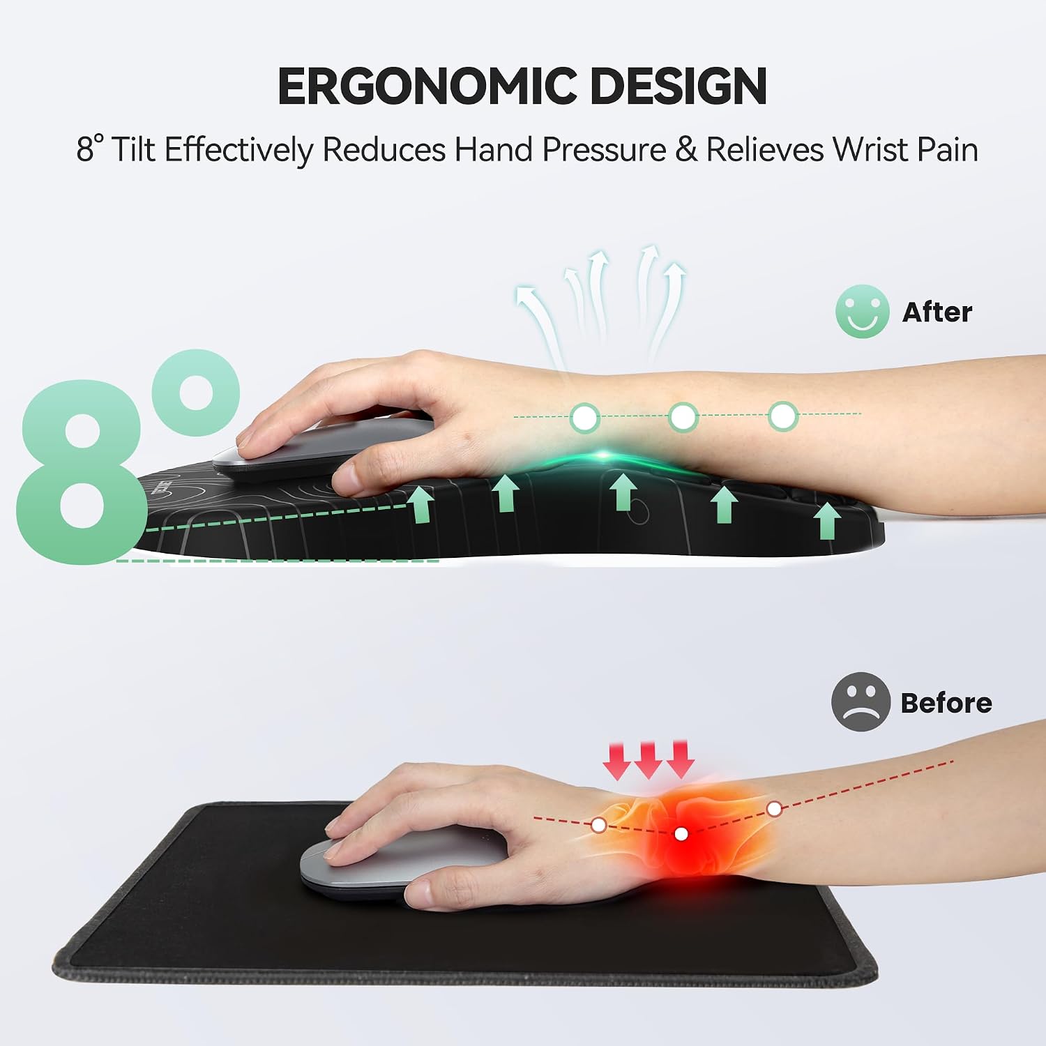 Detalle de TECKNET Ergonomic Mouse Pad with Wrist Rest, Memory Foam and Massage Design