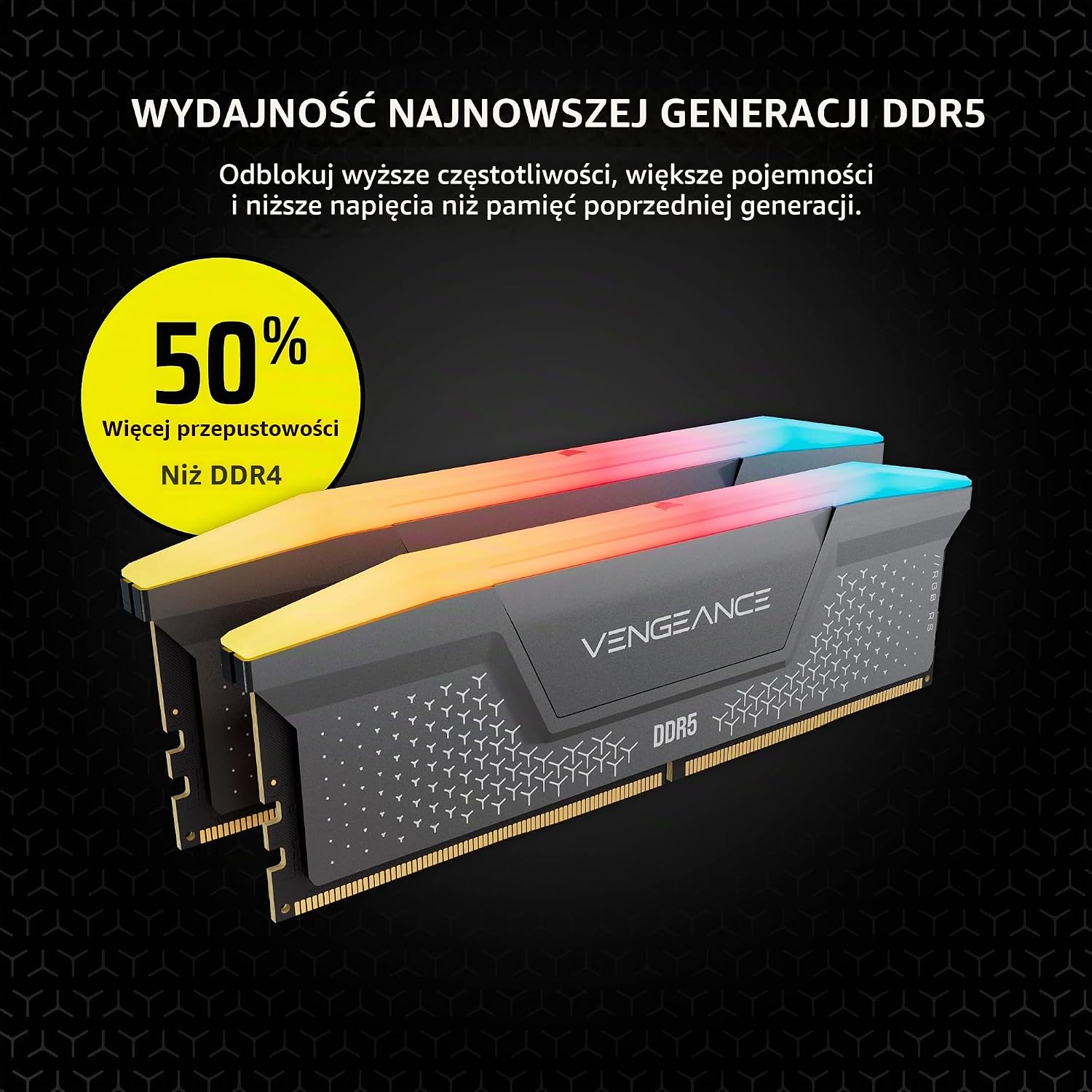 Detalle de Corsair VENGEANCE RGB RS CMG32GX5M2D6000Z38 DDR5 32 GB, 6000 MHz, CL38