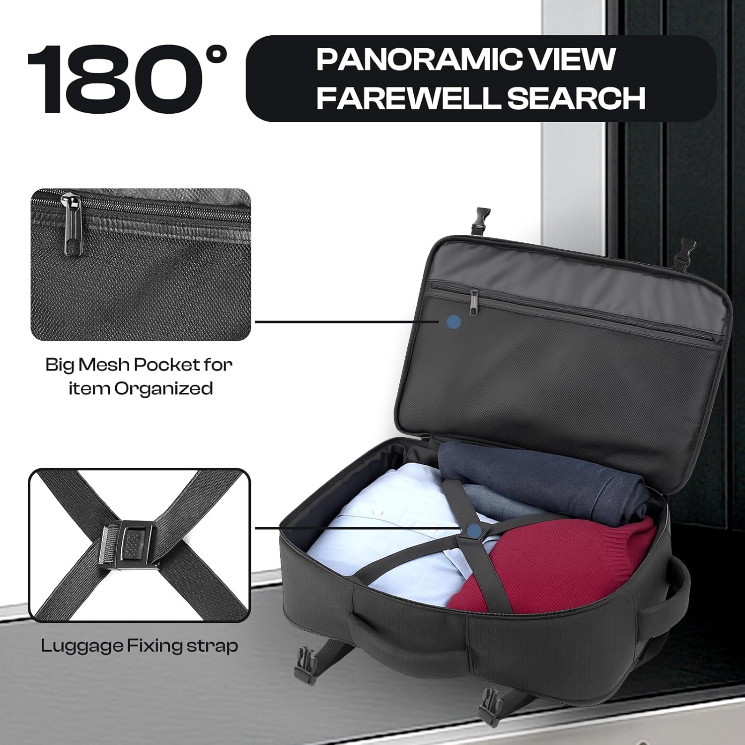 Thumbnail 4 de Sirmaeed Carry-On Backpack 40L–50L (Expandable) TSA-Approved for 17.3” Laptops, Black