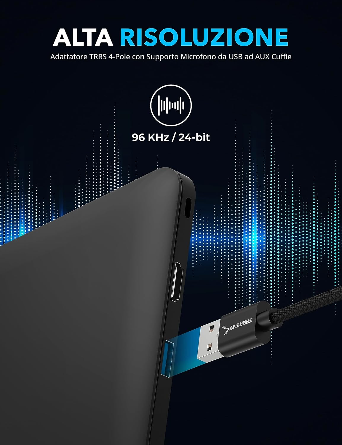 Detalle 2 de Sabrent Adattatore audio USB-A a Jack 3,5 mm TRRS (CB-UA35) con microfono integrato
