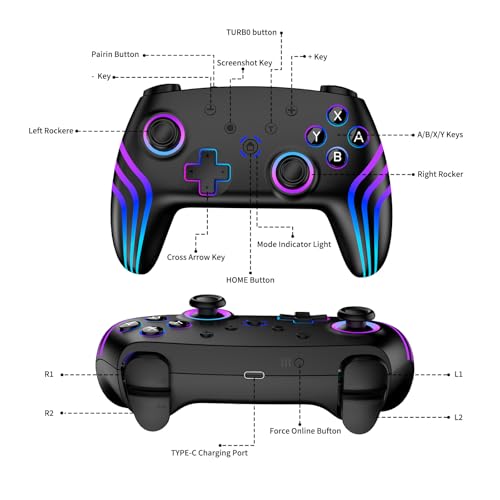 Thumbnail 8 de Riscvma 2pcs Manette Sans Fil pour Switch: RGB, Double Vibration et Turbo