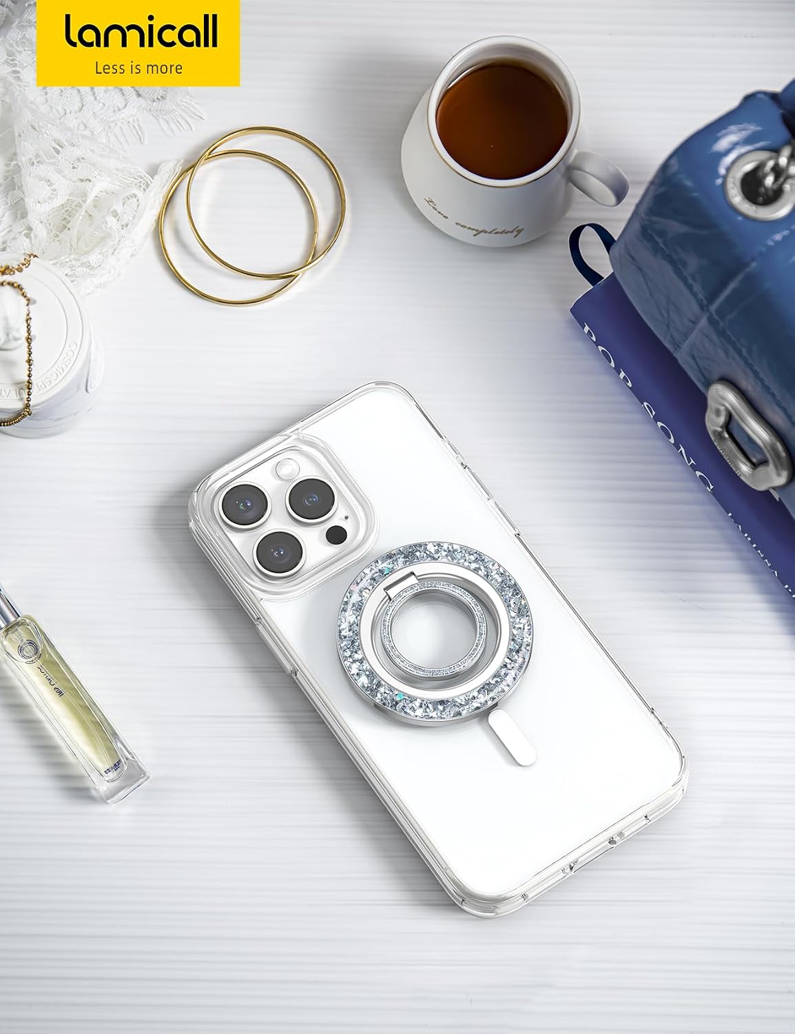 Thumbnail 6 de Lamicall Bling Magnetic Phone Ring Holder for MagSafe (Silver) – 360° rotating MagSafe grip stand
