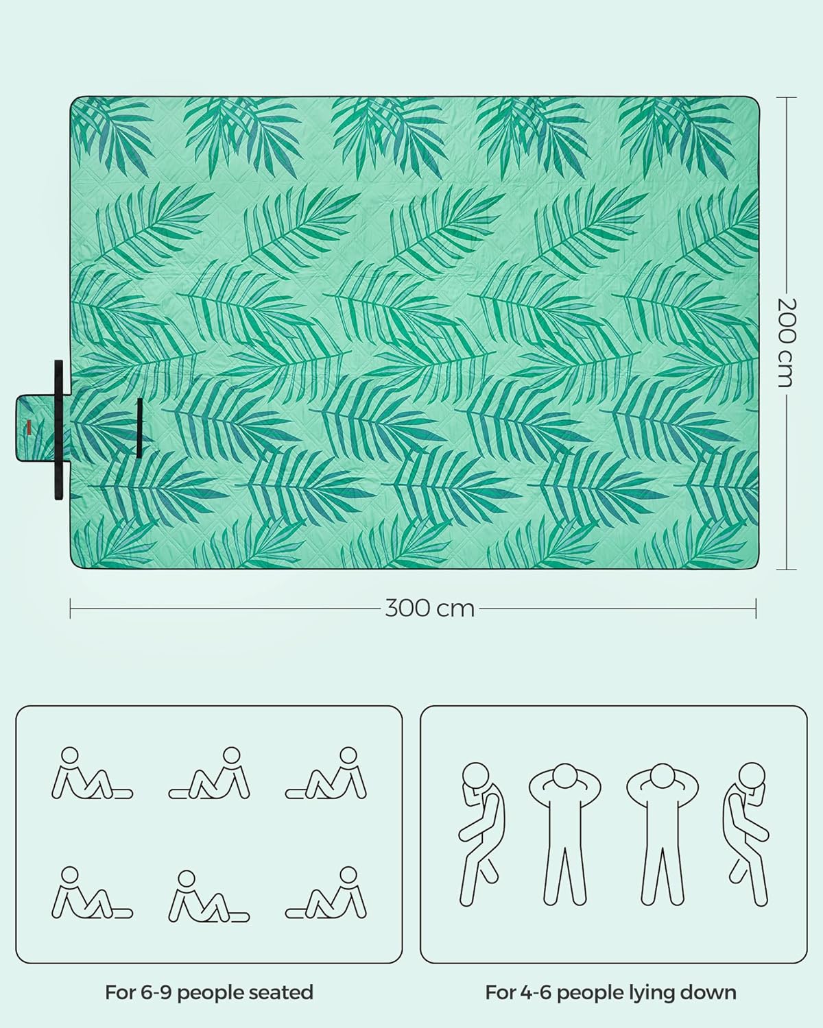 Thumbnail 2 de SONGMICS Picnic Blanket 300 x 200 cm – Large Fern Pattern Waterproof Mat, Foldable and Machine Washable