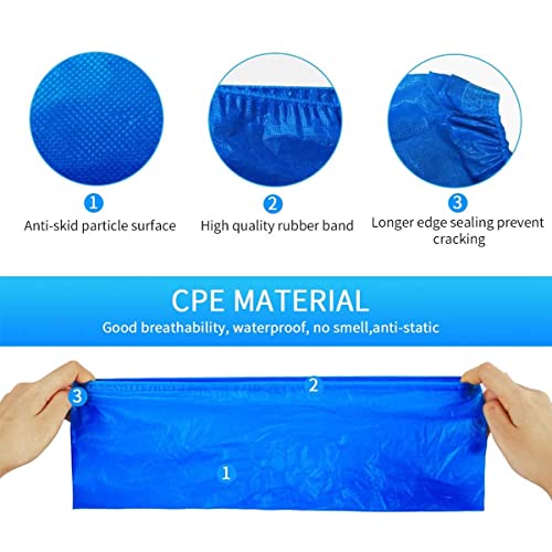 Detalle de WUJUN 200Pack (100 Pairs) Blue Disposable Shoes Covers – Durable CPE, Elastic & Waterproof Boot Covers