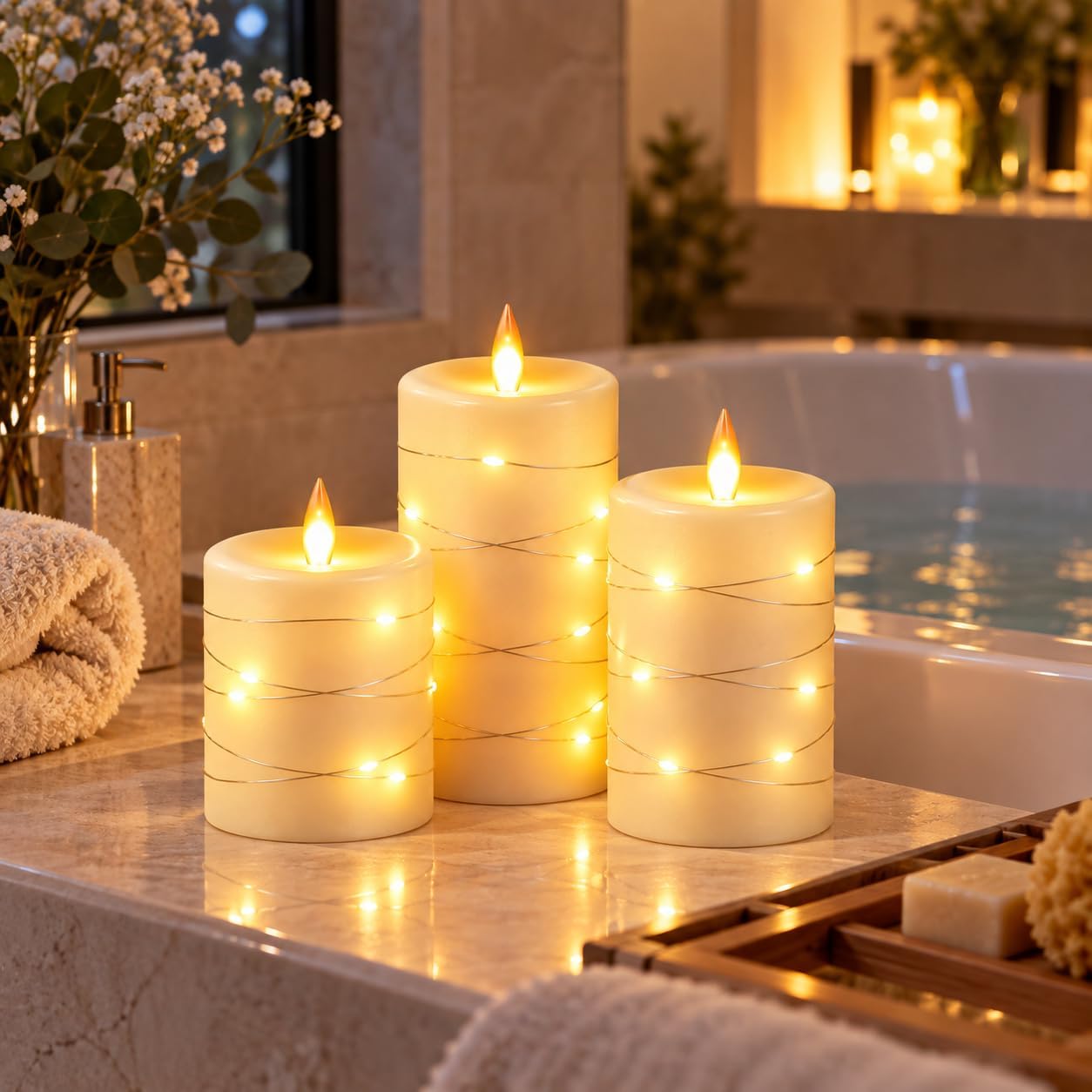 Detalle de Da by Z-3 Flameless LED Candles, Real Wax, Ivory with Copper Lights