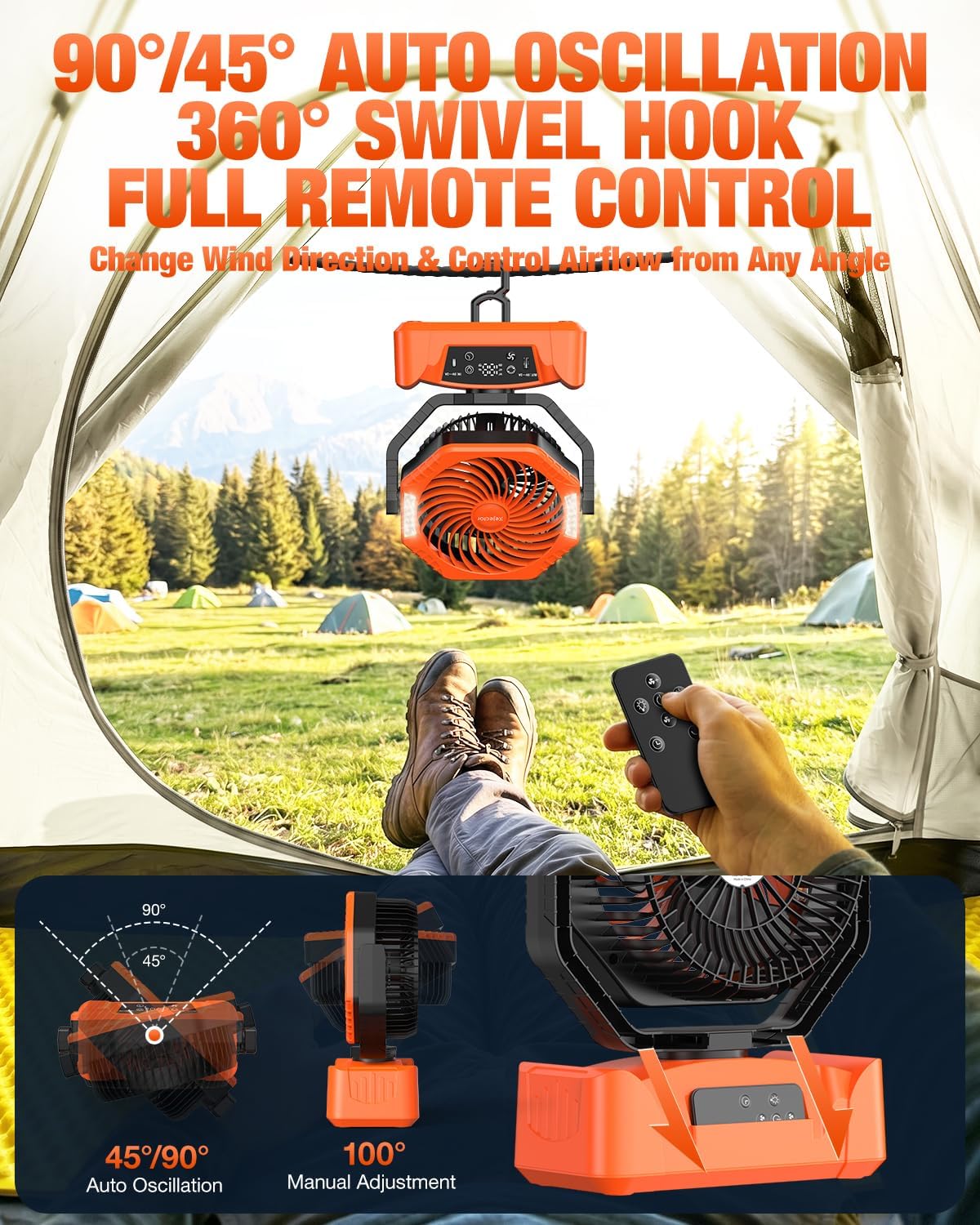 Detalle 2 de kejector campingventilator met 24.000 mAh-accu, ledlicht en afstandsbediening