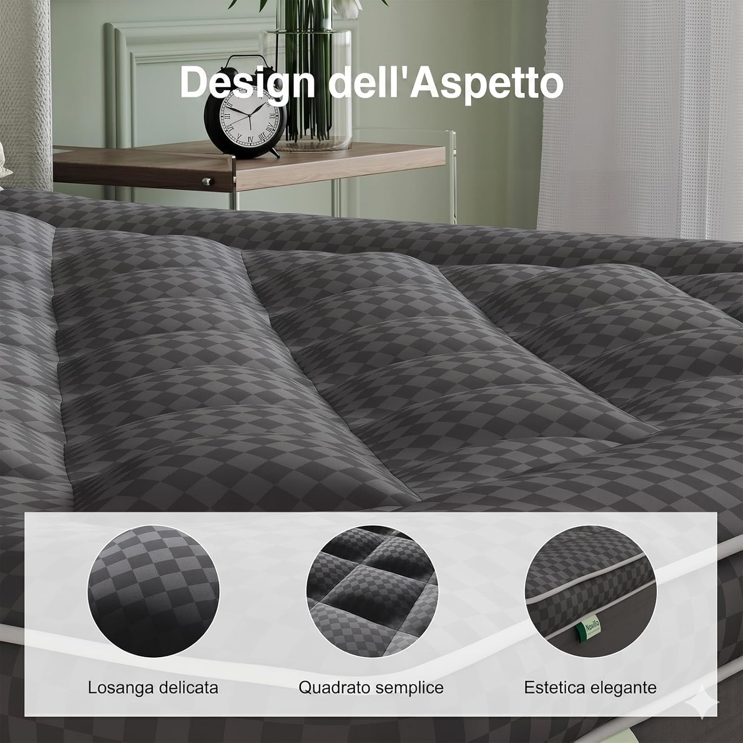 Detalle 2 de Novilla Topper Materasso Matrimoniale 160x190 Grigio Scuro – Comfort Premium con Imbottitura Ultra-Soffice