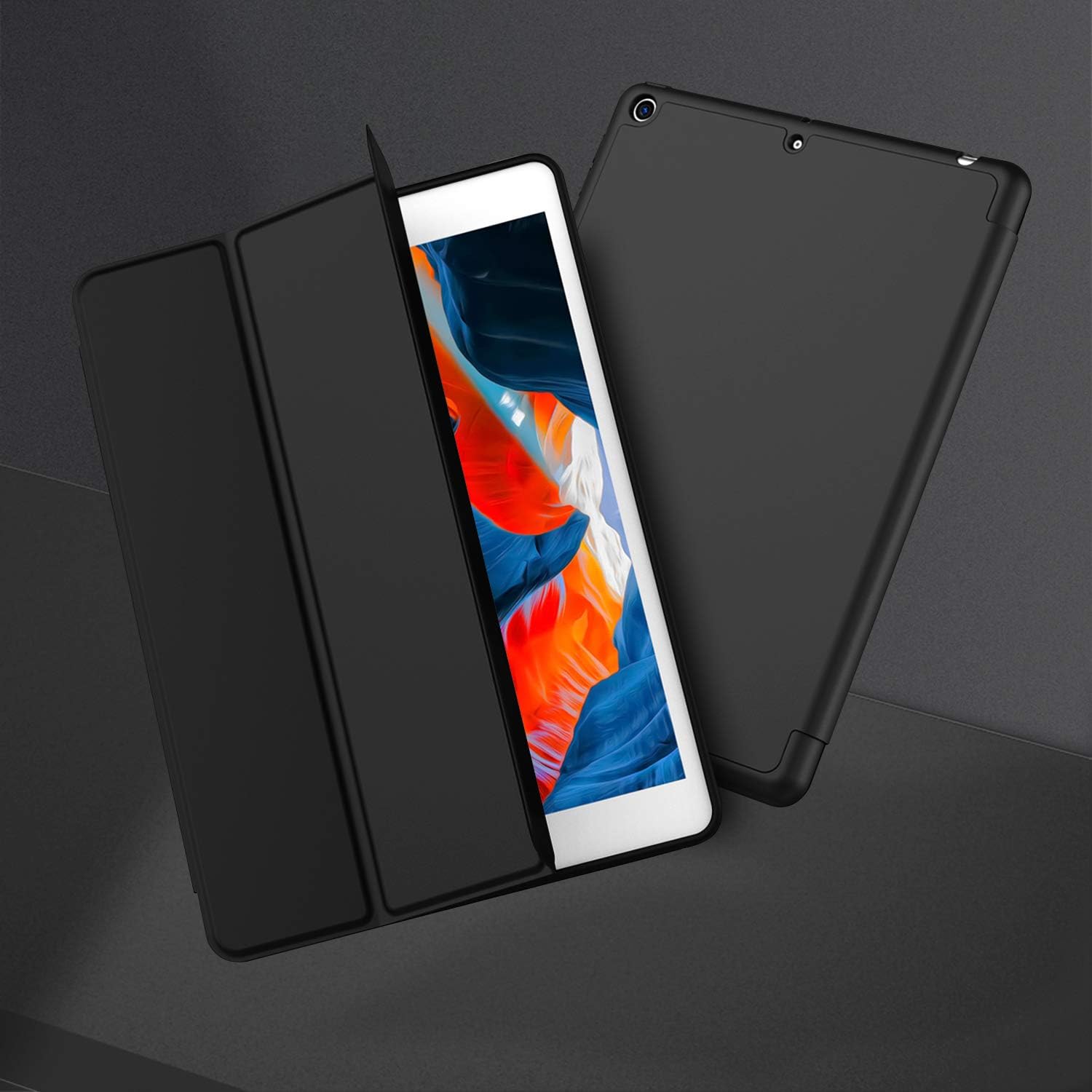 Detalle de iMieet New iPad 10.2 case-Black Case with Soft Silicone Back and Pencil Holder