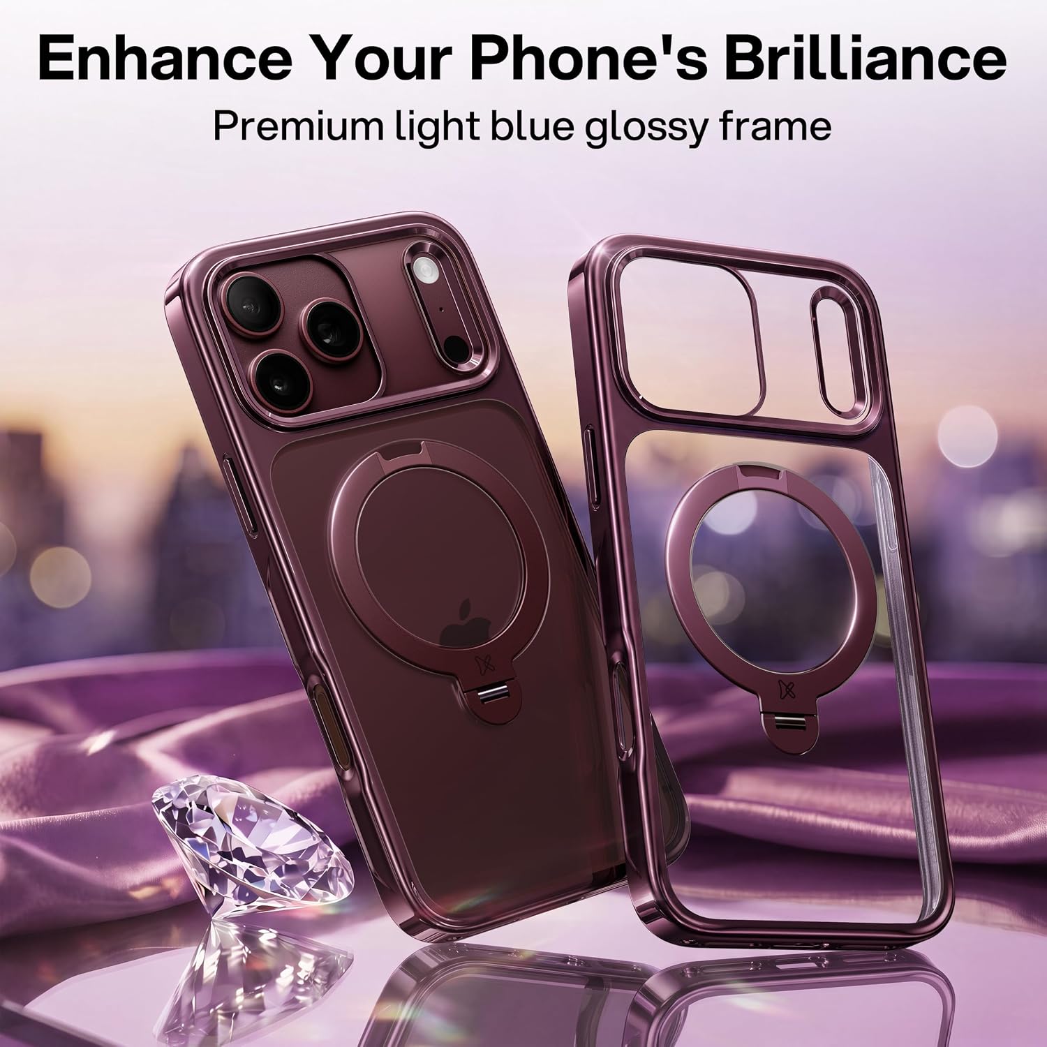 Detalle 2 de CASEKOO Glossy Burgundy iPhone 18 Pro Max Case with 360° Magnetic Stand