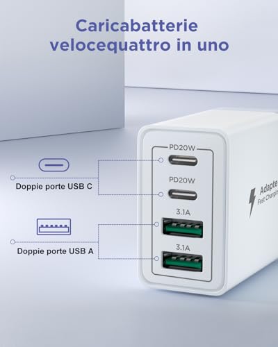 Thumbnail 1 de Aioneus Caricatore USB-C Rapido 40W 4 Porte con Cavo 2m: Potenza, Versatilità e Sicurezza