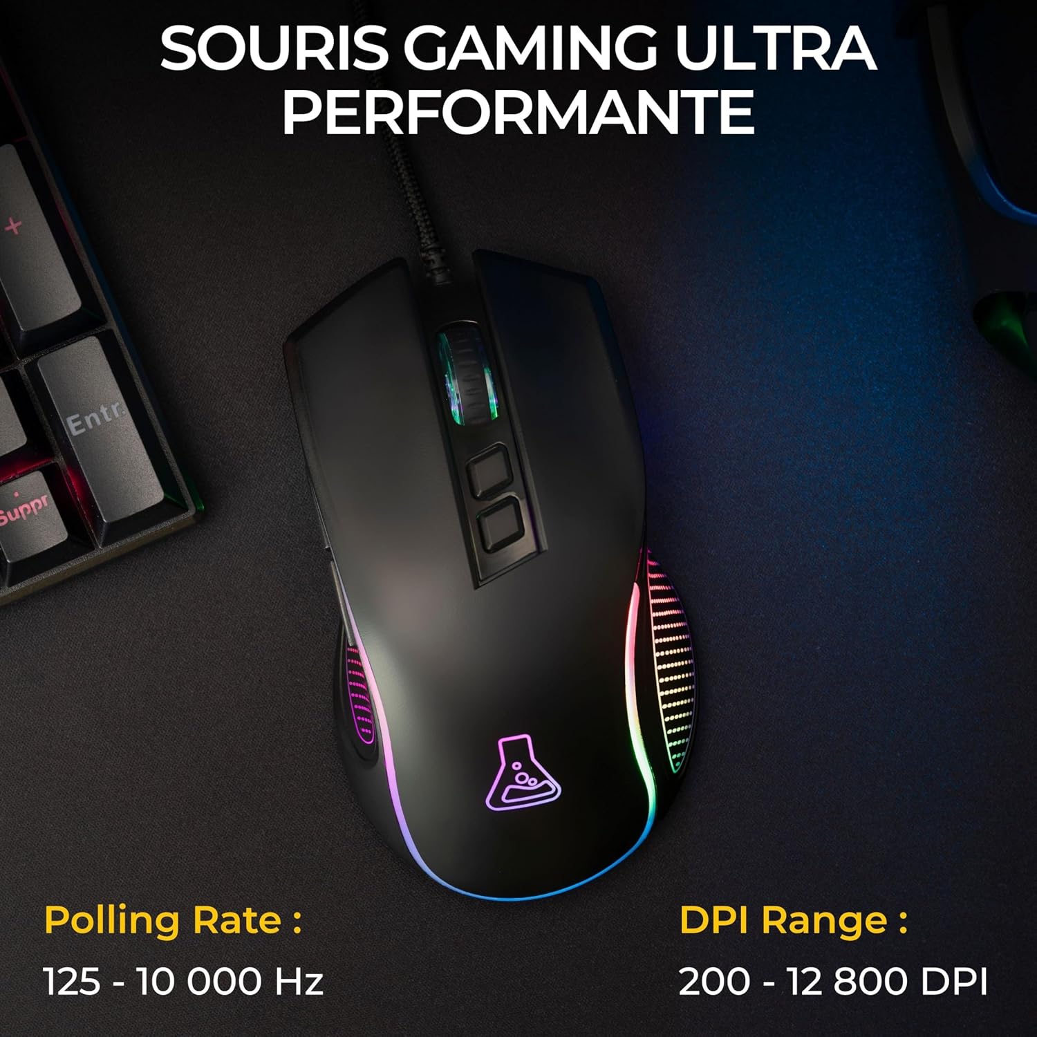 Thumbnail 1 de The G-Lab Kult Thorium – Souris gamer filaire USB 12 800 DPI, 1000 Hz, 7 boutons et RGB