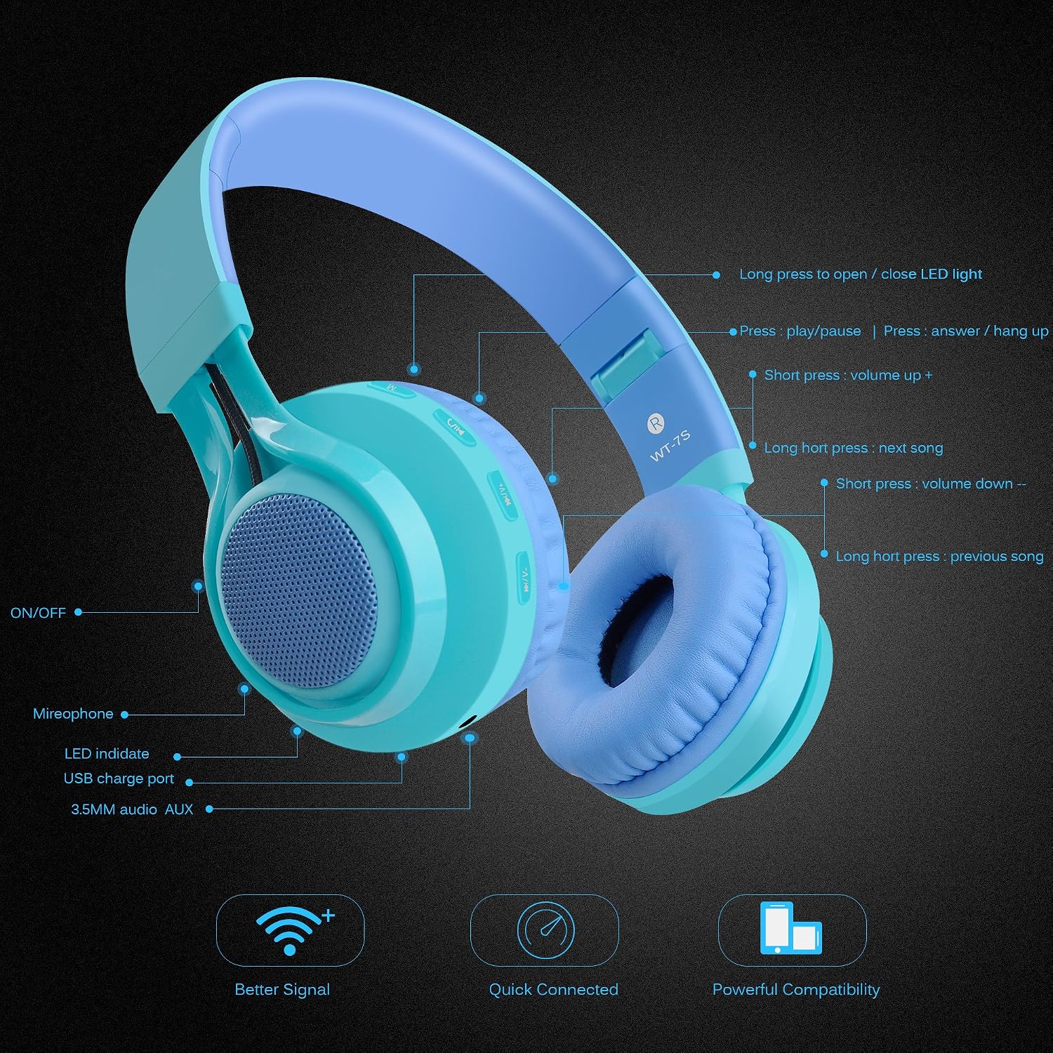 Thumbnail 4 de Riwbox WT-7S Kids Bluetooth Headphones 40mm