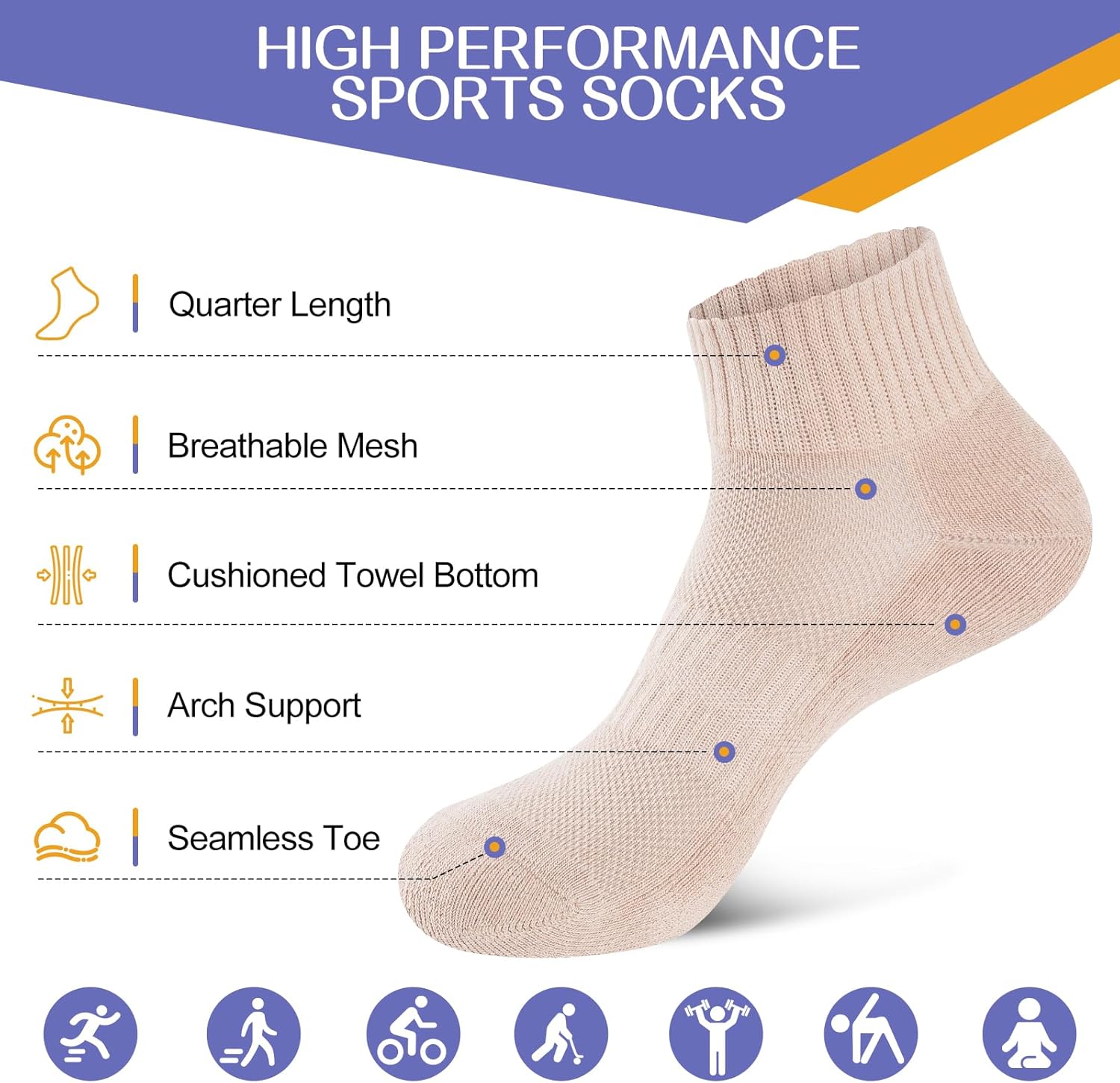 Thumbnail 2 de Stoeury White Sports Ankle Socks – Cushioned, Breathable & Anti-Blister (4 Pairs)