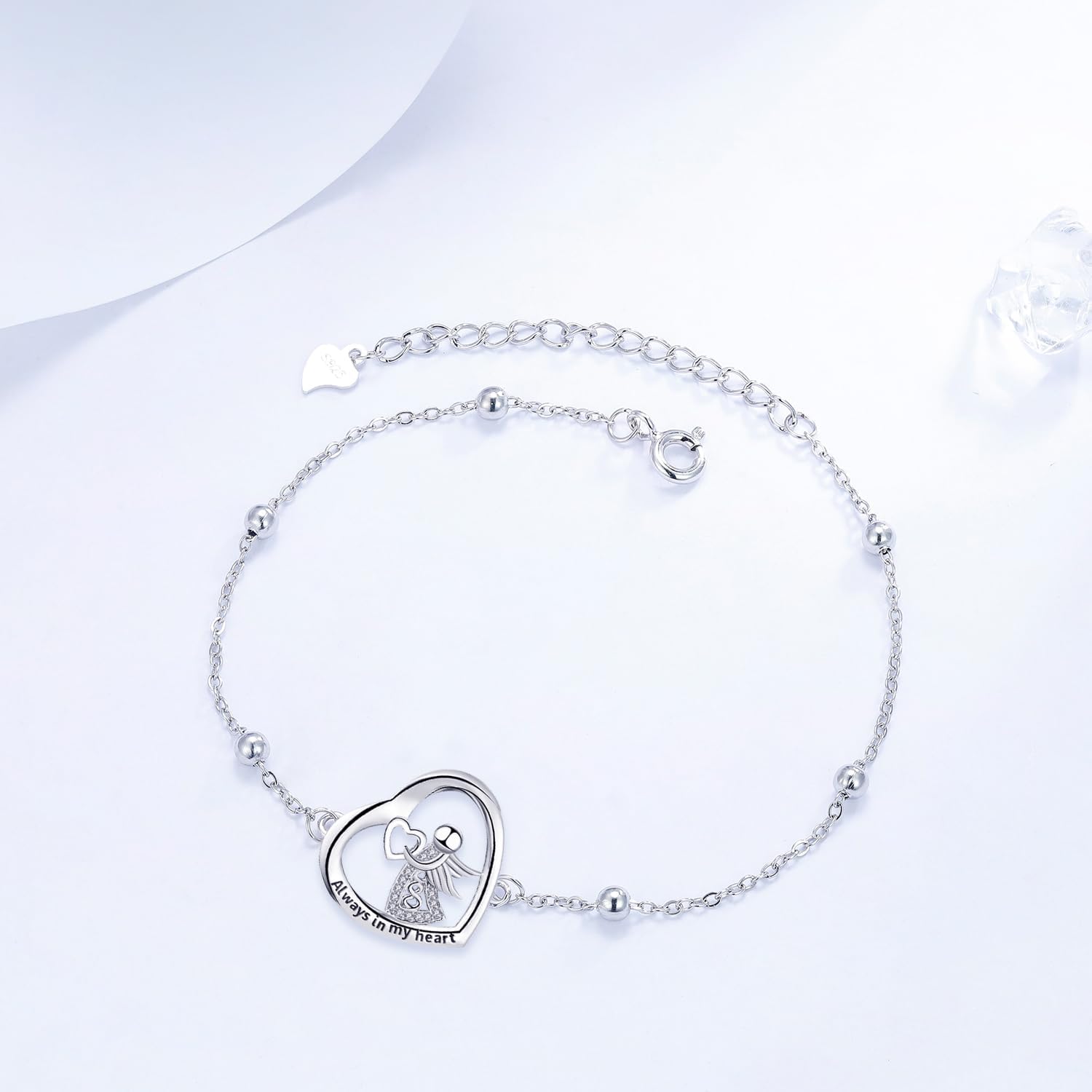 Detalle de J.MUEN Damen Armband 925er Silber Tiermotiv – Silbernes Engelsanhänger-Armband mit Geschenkbox