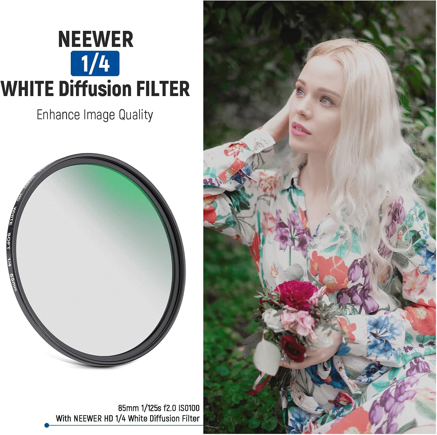 Thumbnail 1 de Neewer 55mm Soft White 1/4 Diffusion Mist Dreamy Filter for Video, Vlog & Portraits (Ultra Slim Nano-Coated)