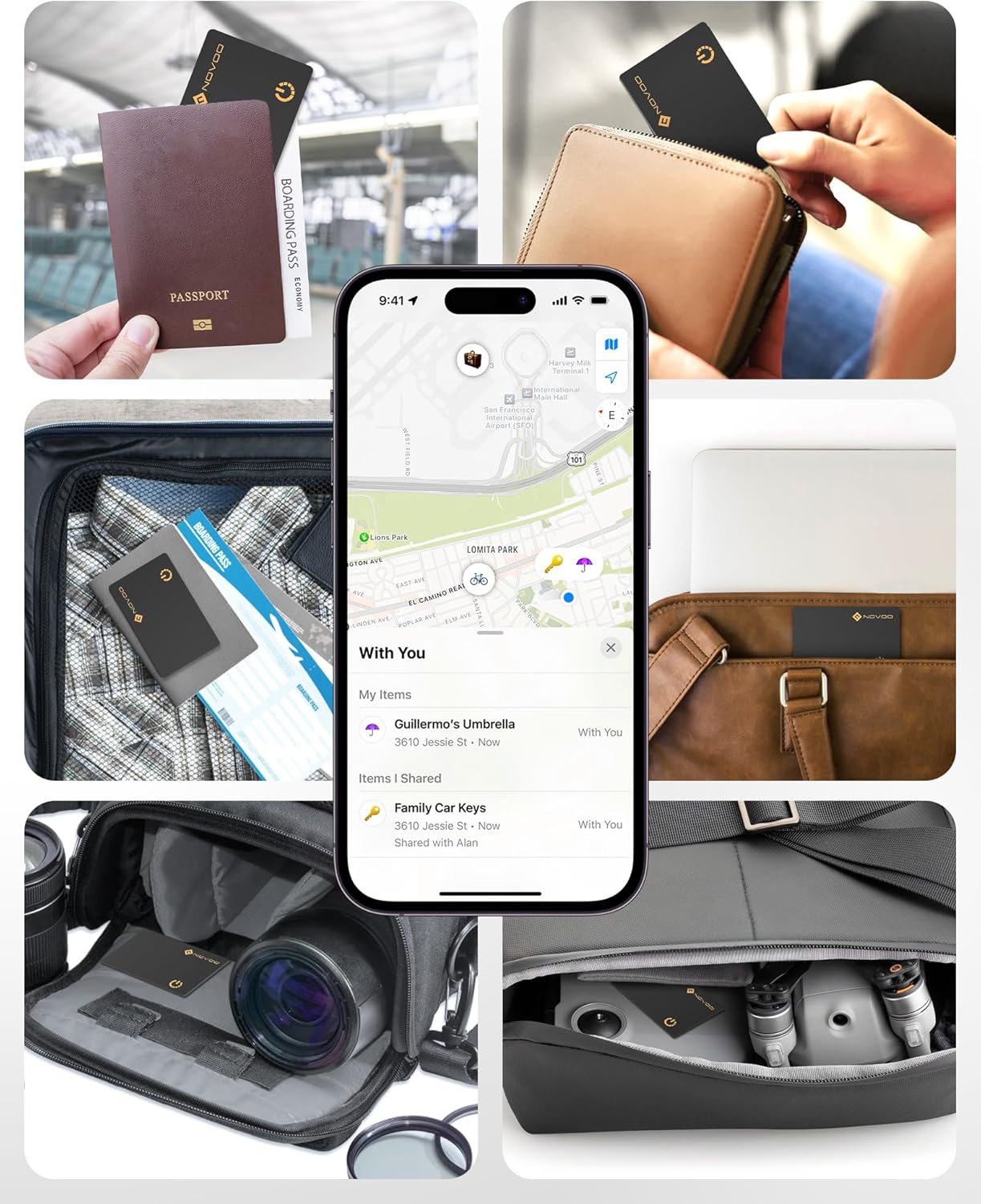 Thumbnail 6 de Carte traceur NOVOO compatible iOS « Air Tag » – format ultra-fin 1,6 mm pour portefeuille, passeport et bagages