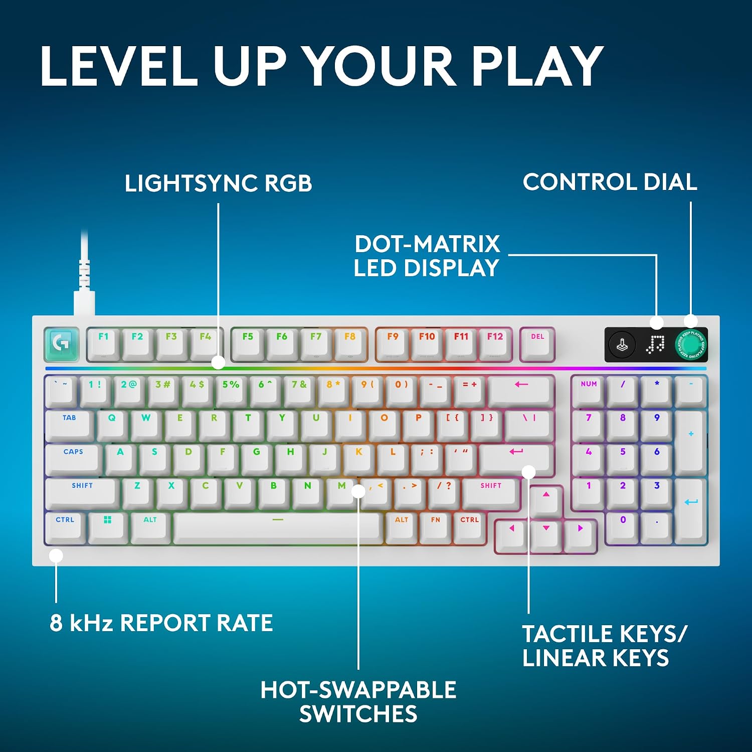 Detalle 2 de Logitech G316 X 98 Tactile Mechanical Gaming Keyboard, White, Hot-Swappable