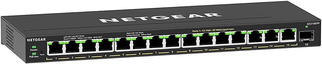 Thumbnail 6 de NETGEAR Switch Ethernet PoE Unmanaged 16 porte GS316P: 16 PoE+ fino a 115 W
