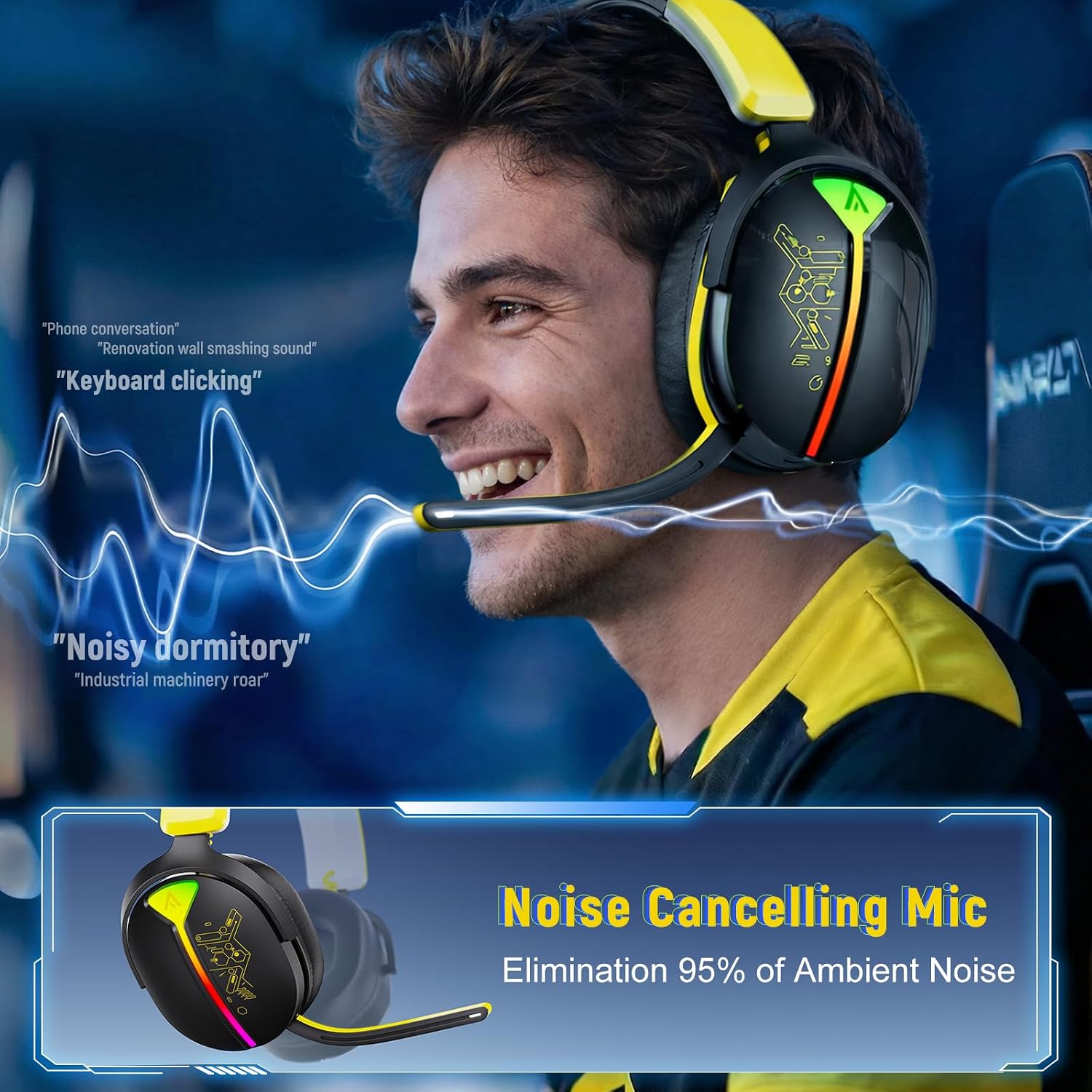Detalle 2 de Buwnia Wireless Gaming Headset for PS5, PC, PS4 & Switch with 2.4GHz lossless audio, Bluetooth 5.3 & 40H battery