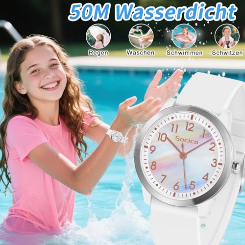 Thumbnail 1 de SOCICO Kinderuhr Analog Rainbow Weiß – Wasserdicht bis 50 m, Quarz, leicht ablesbar